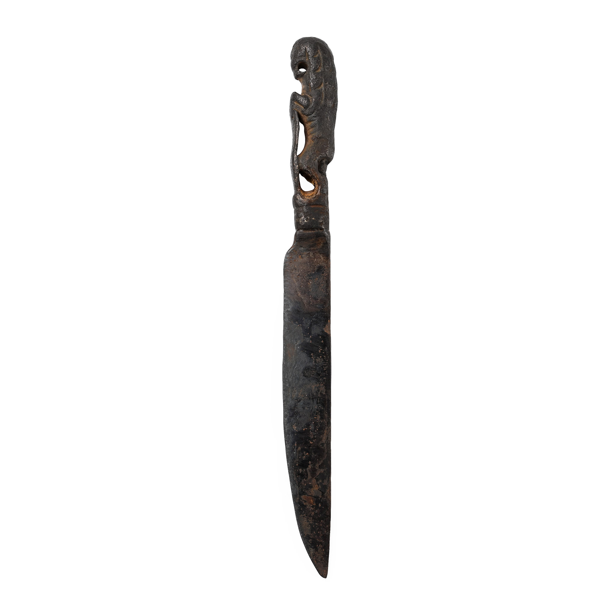 Medieval Iron Knife with Bronze Lion Handle