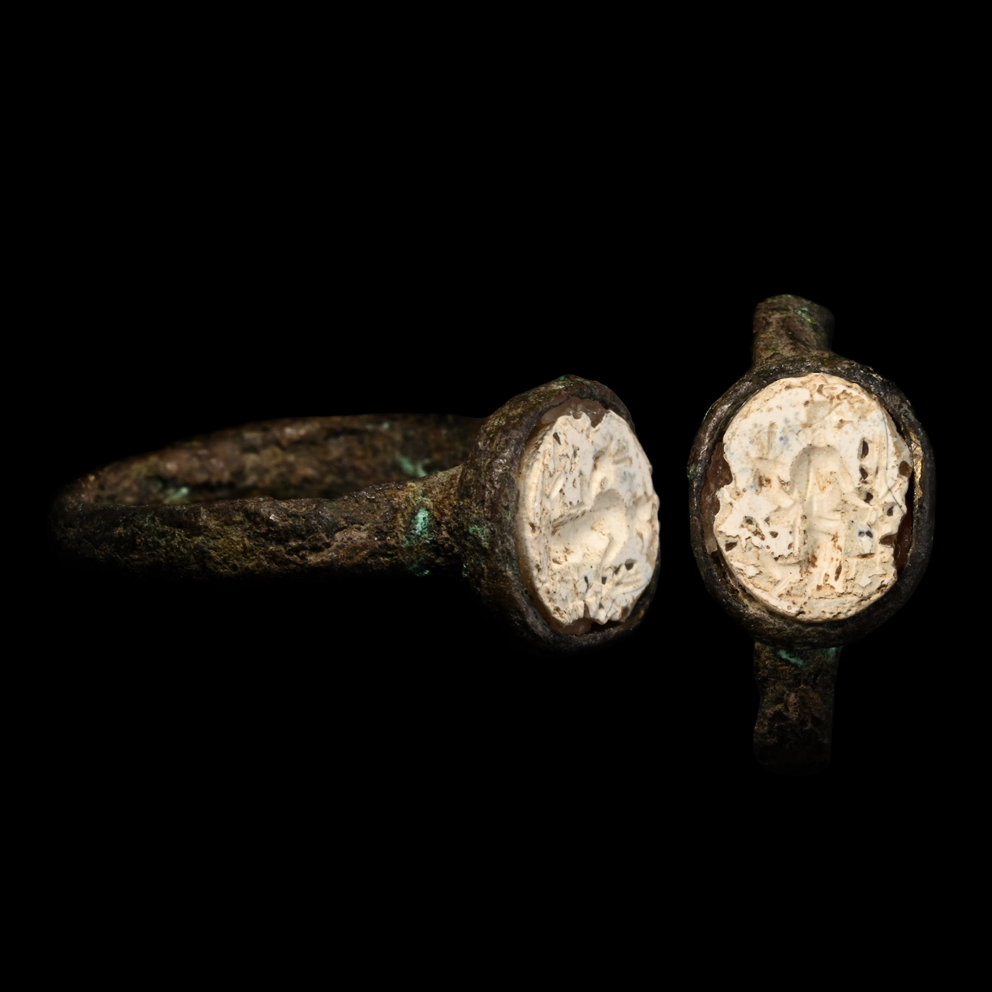 Roman Bronze Ring with Seated Fortuna Gemstone