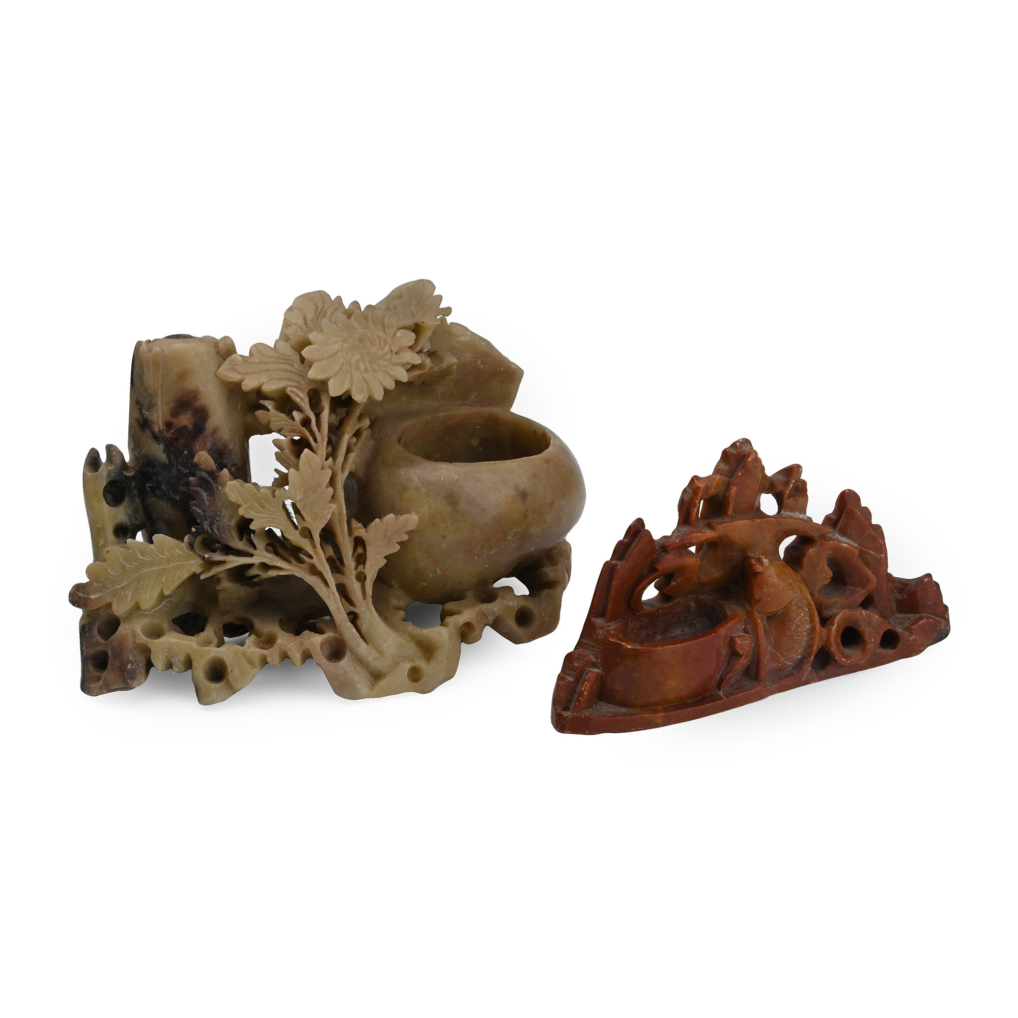 Chinese Carved Soapstone Vase Group
