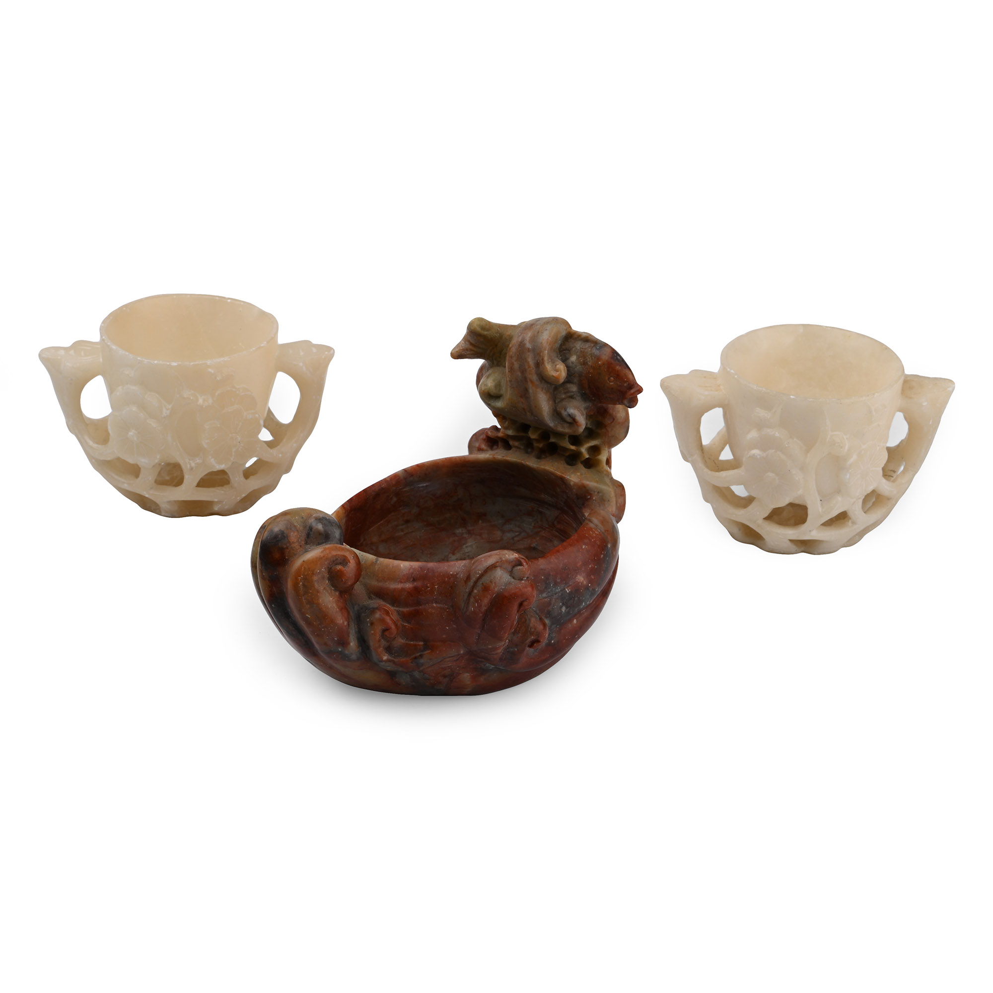 Chinese Carved Soapstone Vase Group