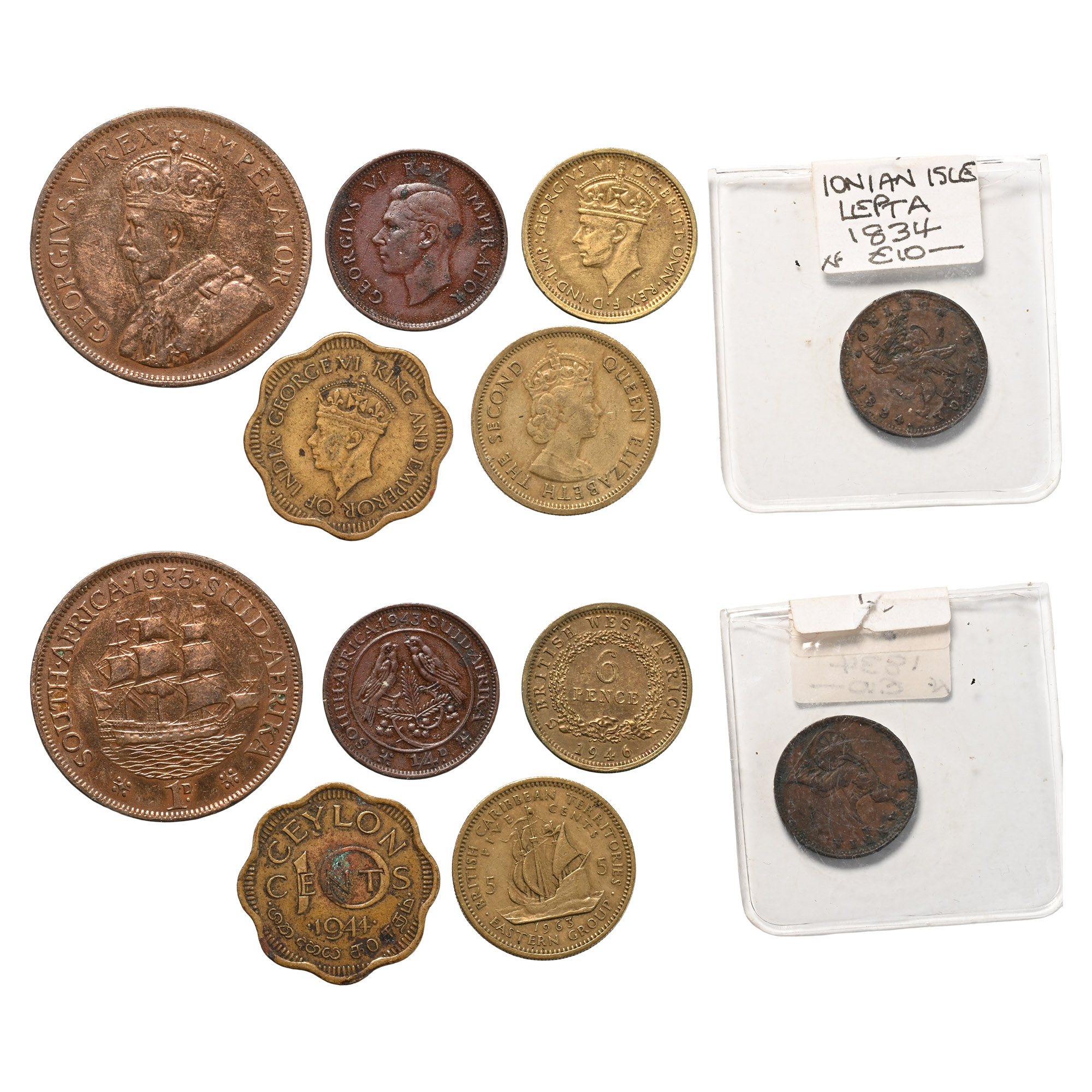 Group of Six [6] South Africa and Other AE Commonwealth Coins.