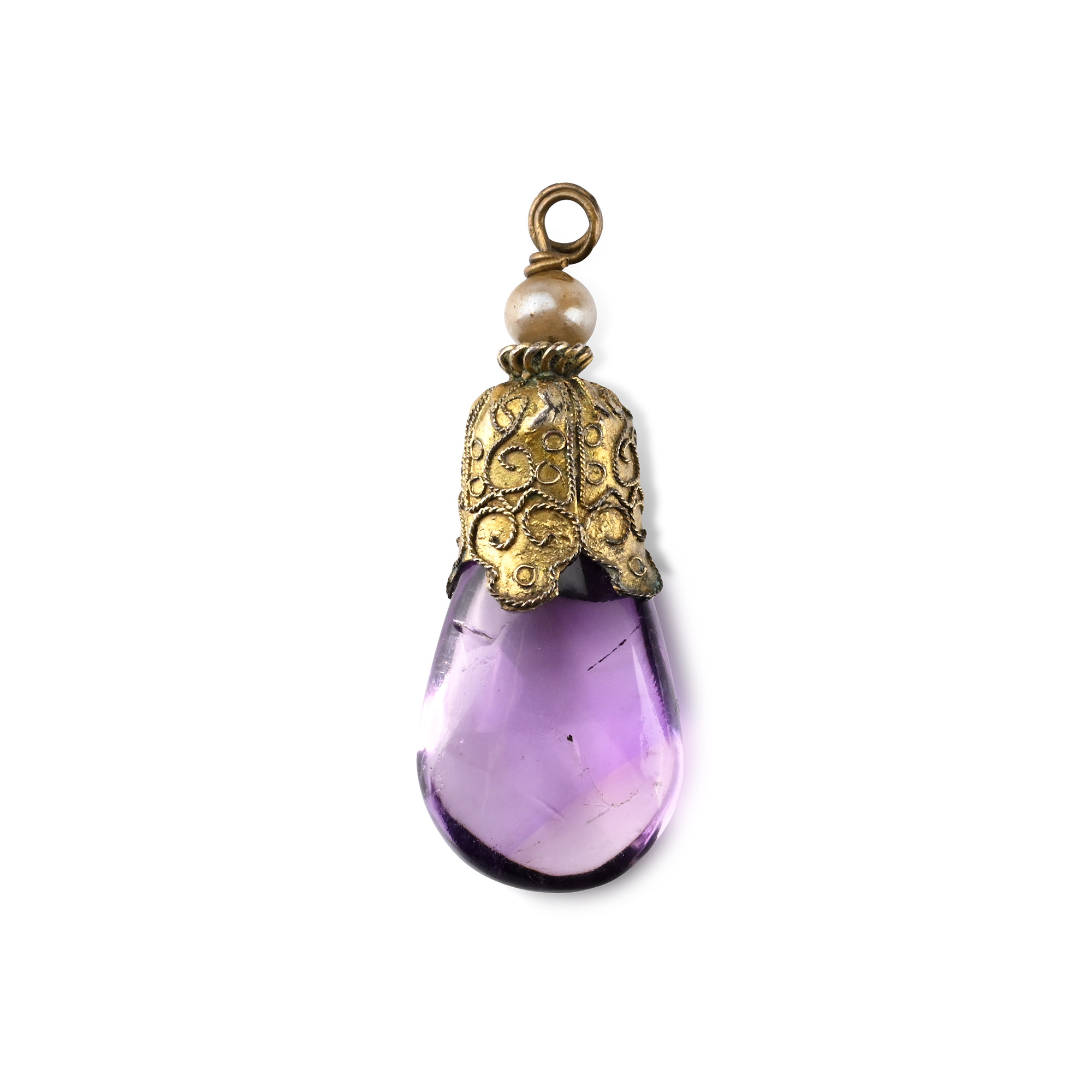 Georgian Silver-Gilt Pendant with Amethyst and Pearl