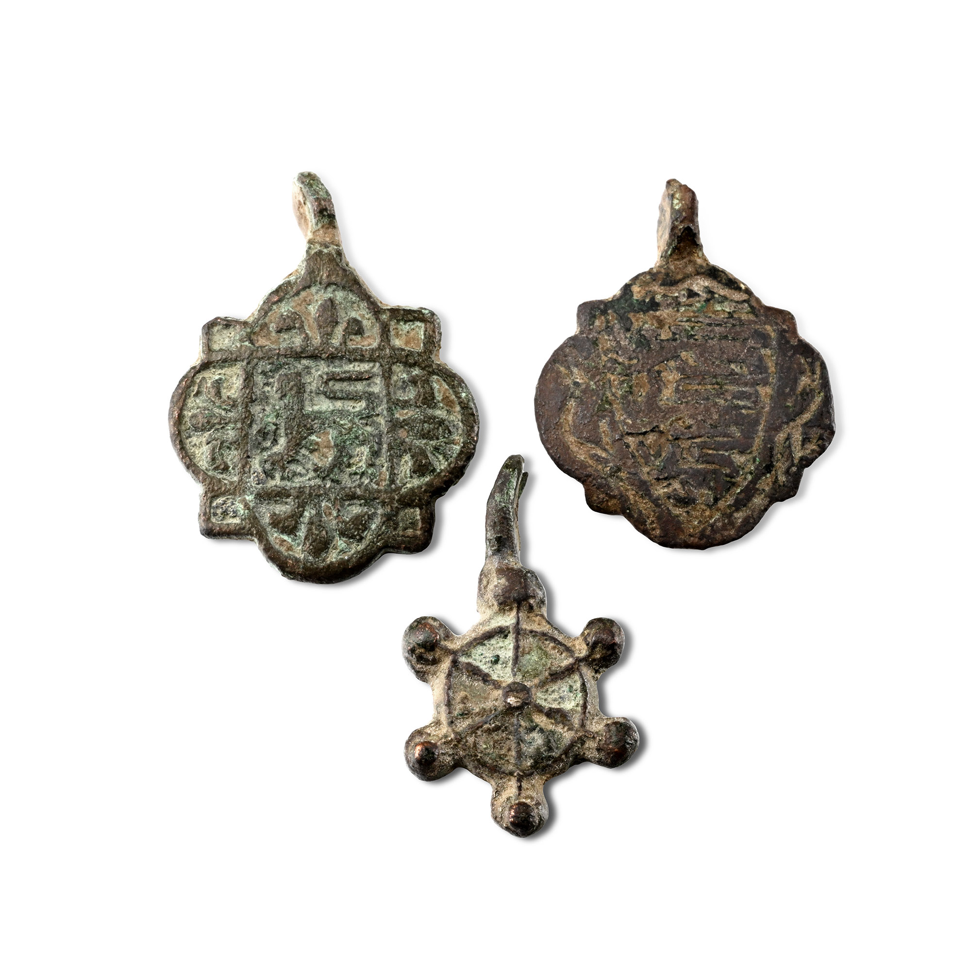Medieval Knight's Enamelled Bronze Heraldic Horse Harness Pendant Group