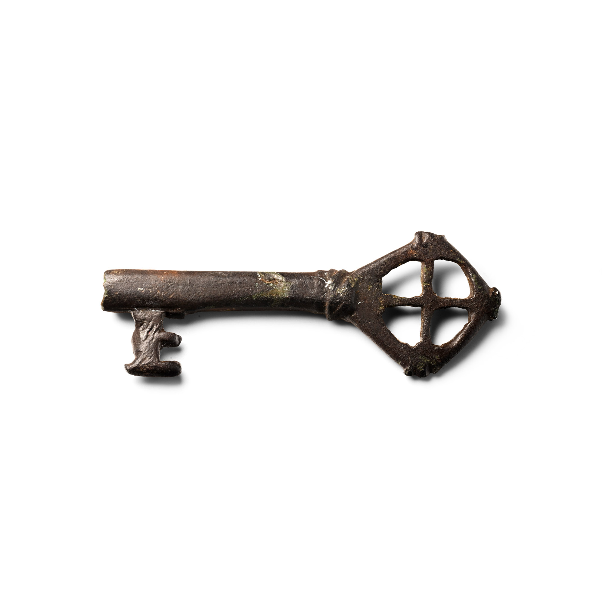 Medieval Bronze Door Key with Lozenge-Shaped Handle