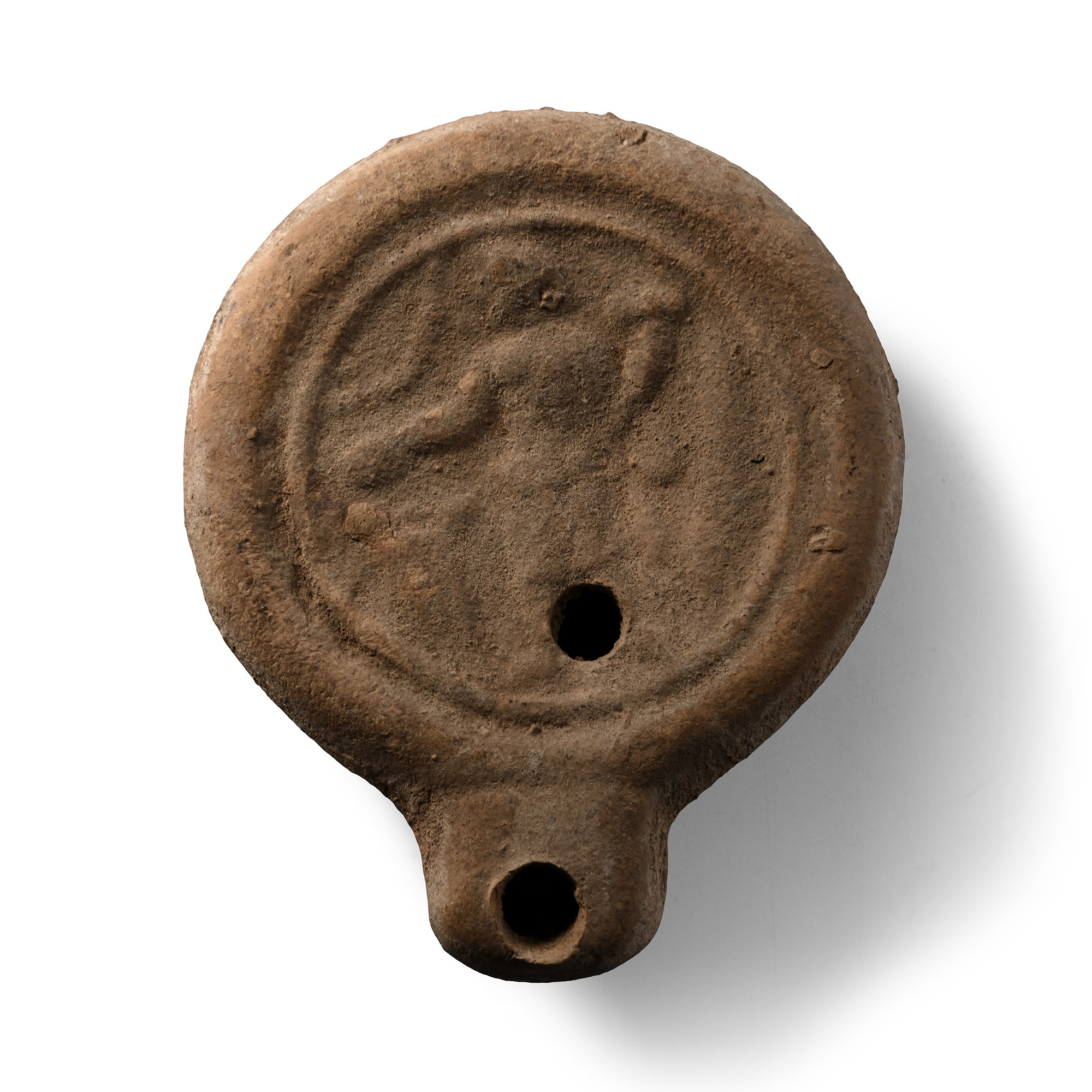 Roman Terracotta Oil Lamp with Minerva Standing