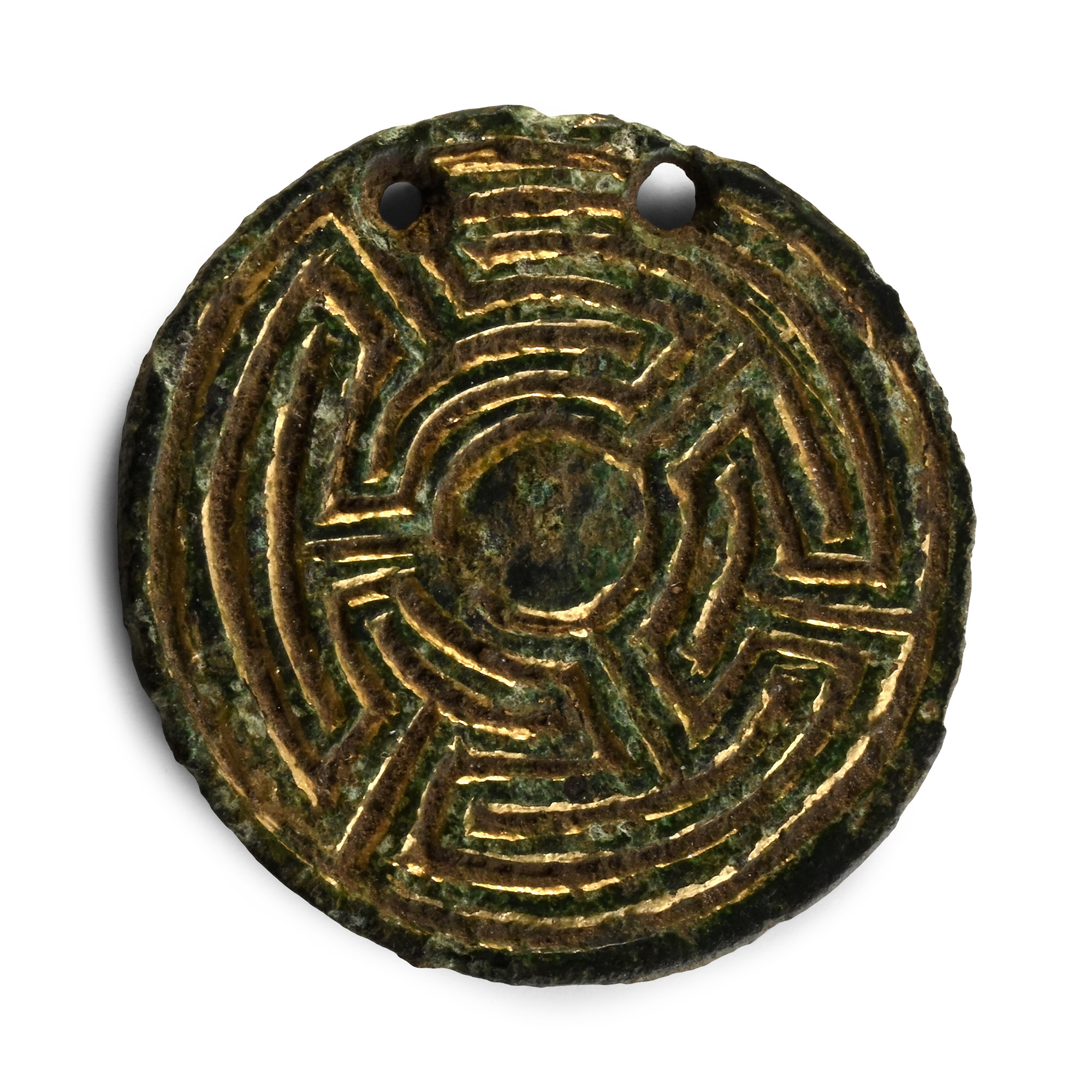 Anglo-Saxon Gilt Bronze Necklace Pendant with Trefoil Design