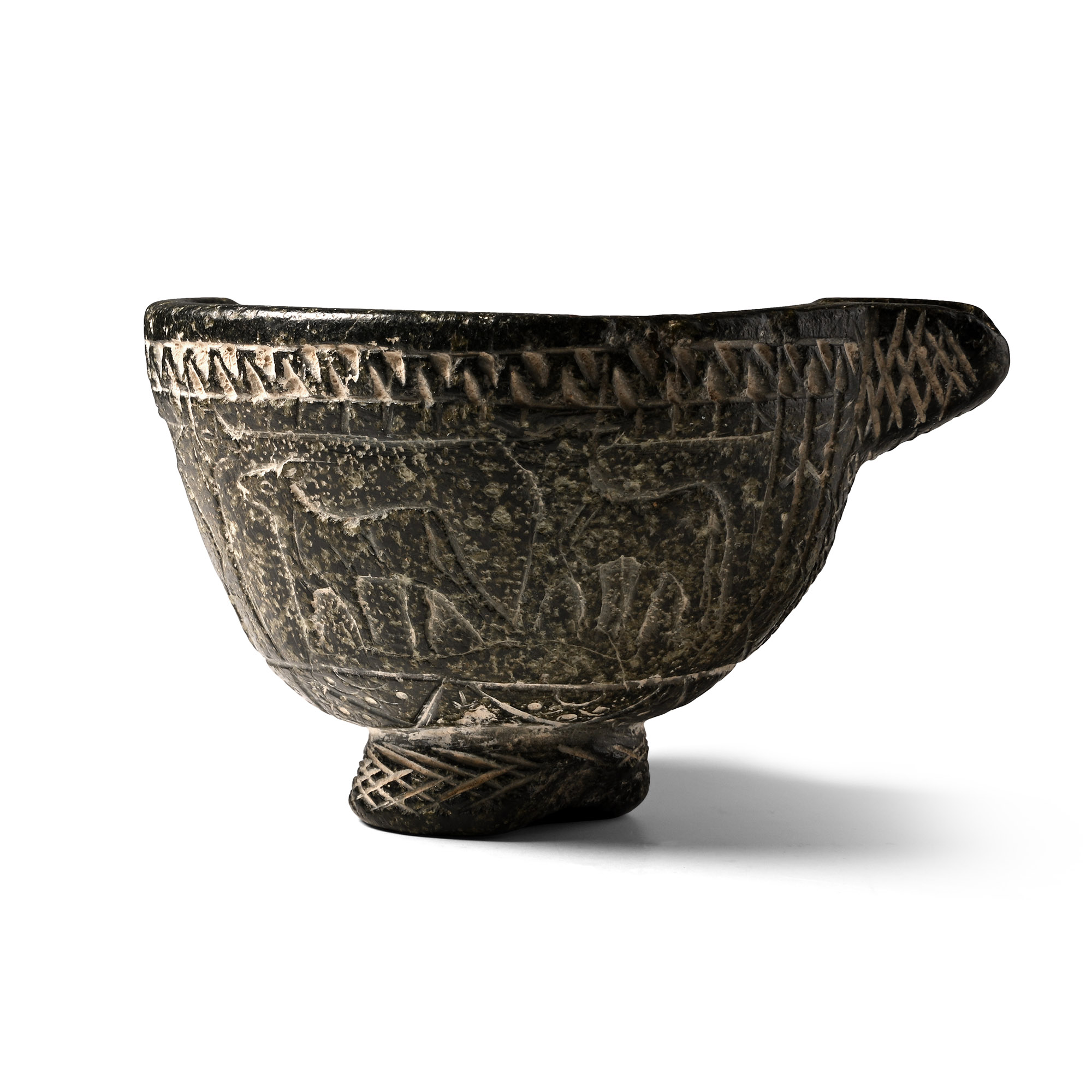 Western Asiatic Black Stone Bowl with Bulls