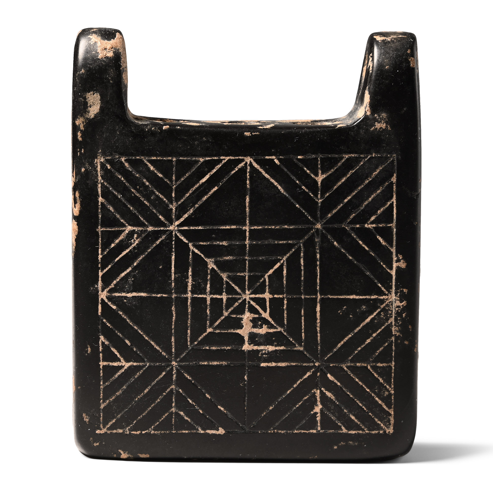 Western Asiatic Black Stone Kohl Pot with Geometric Design