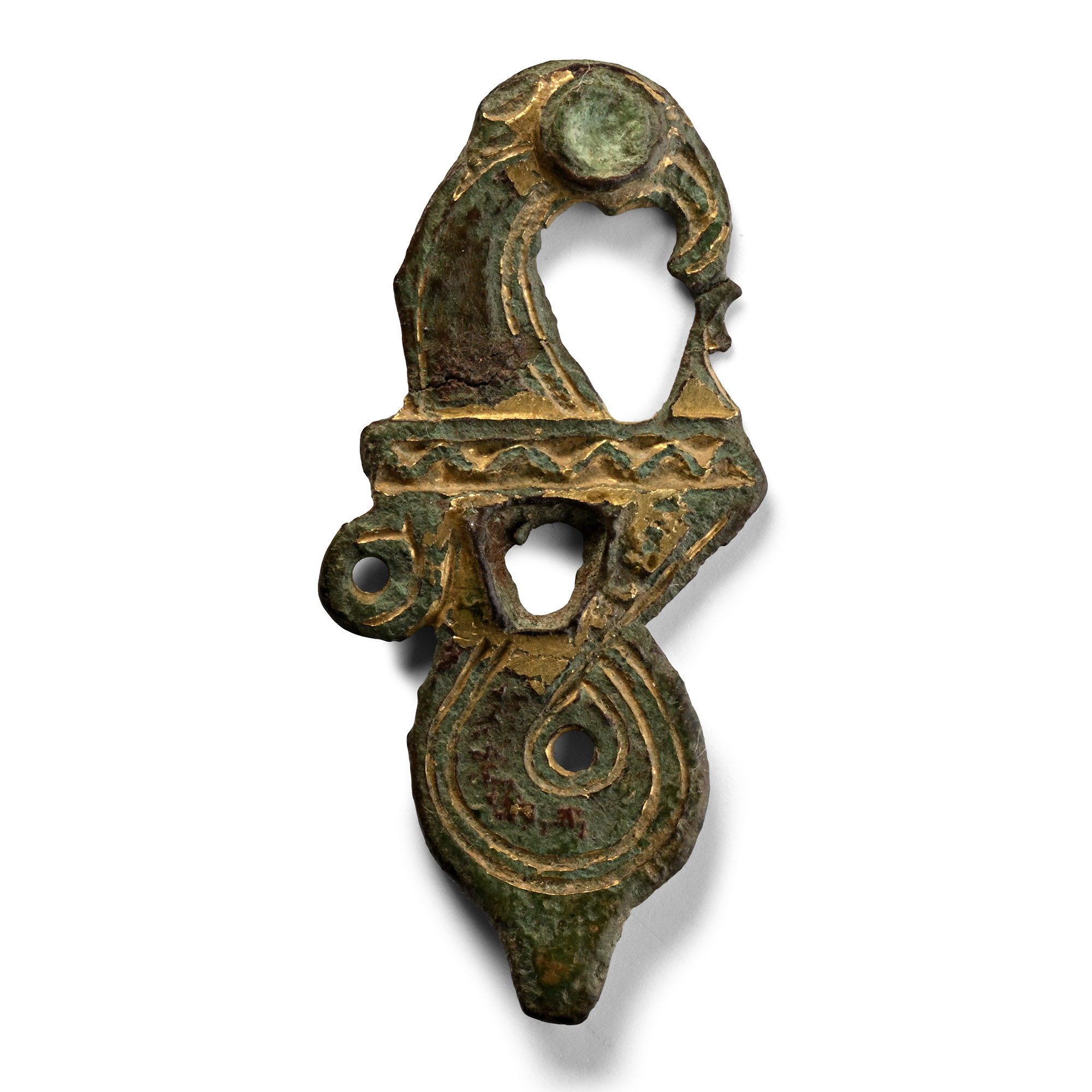 Anglo-Saxon Gilt-Bronze Purse Mount in the Shape of a Bird of Prey