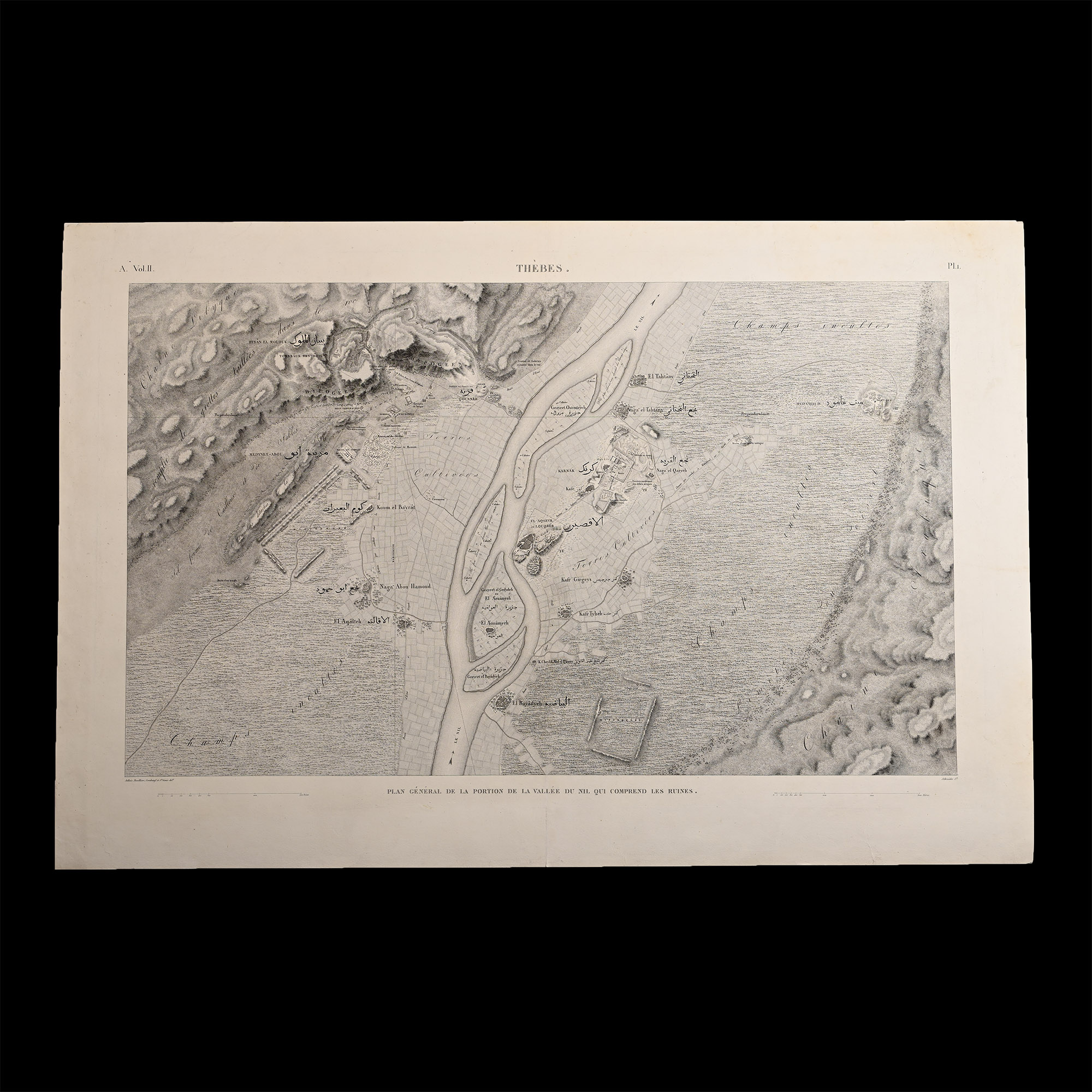 Very Large Egyptian Expedition Lithograph of Thebes