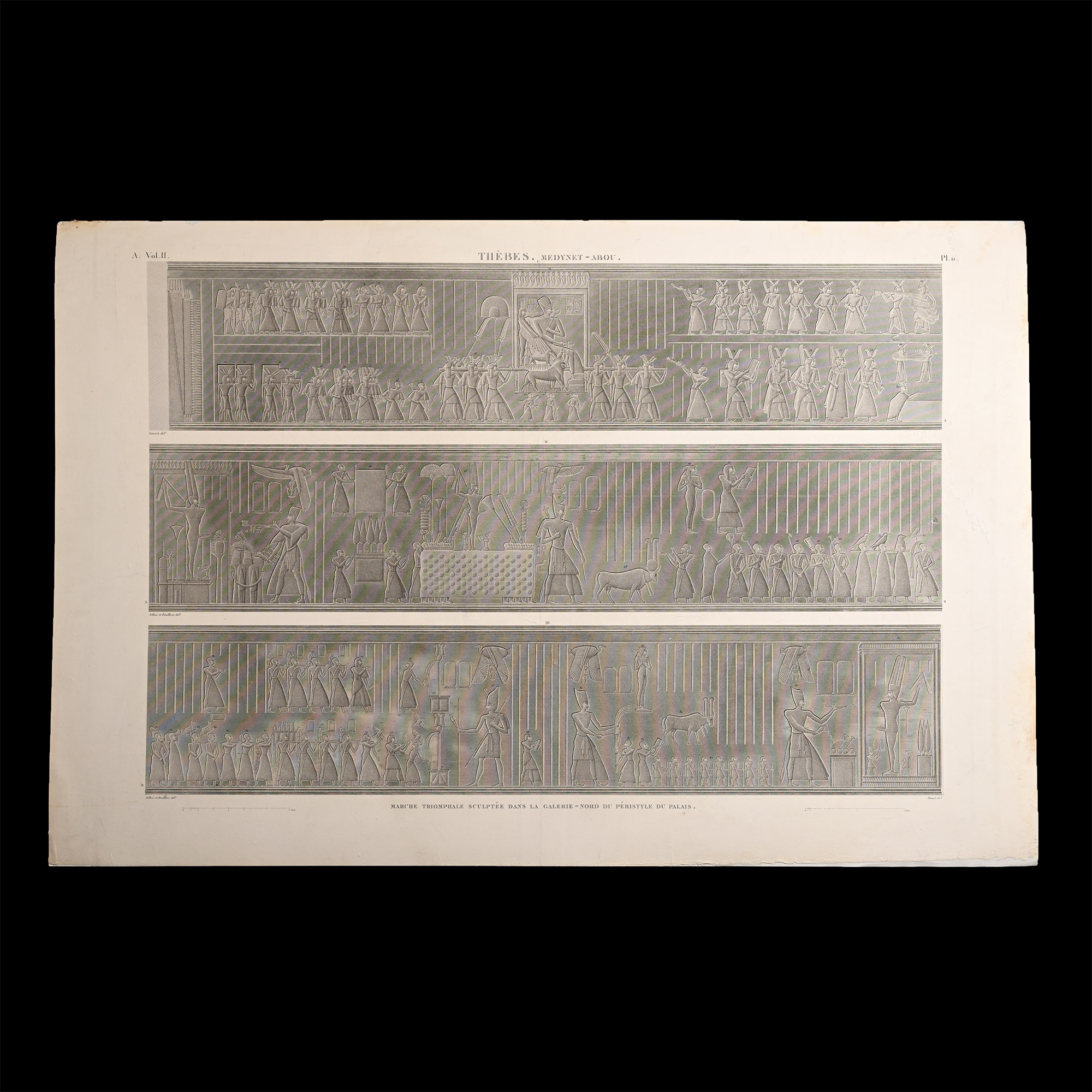 Very Large Egyptian Expedition Lithograph of the Reliefs of the Temple of Medynet-Abou at Thebes