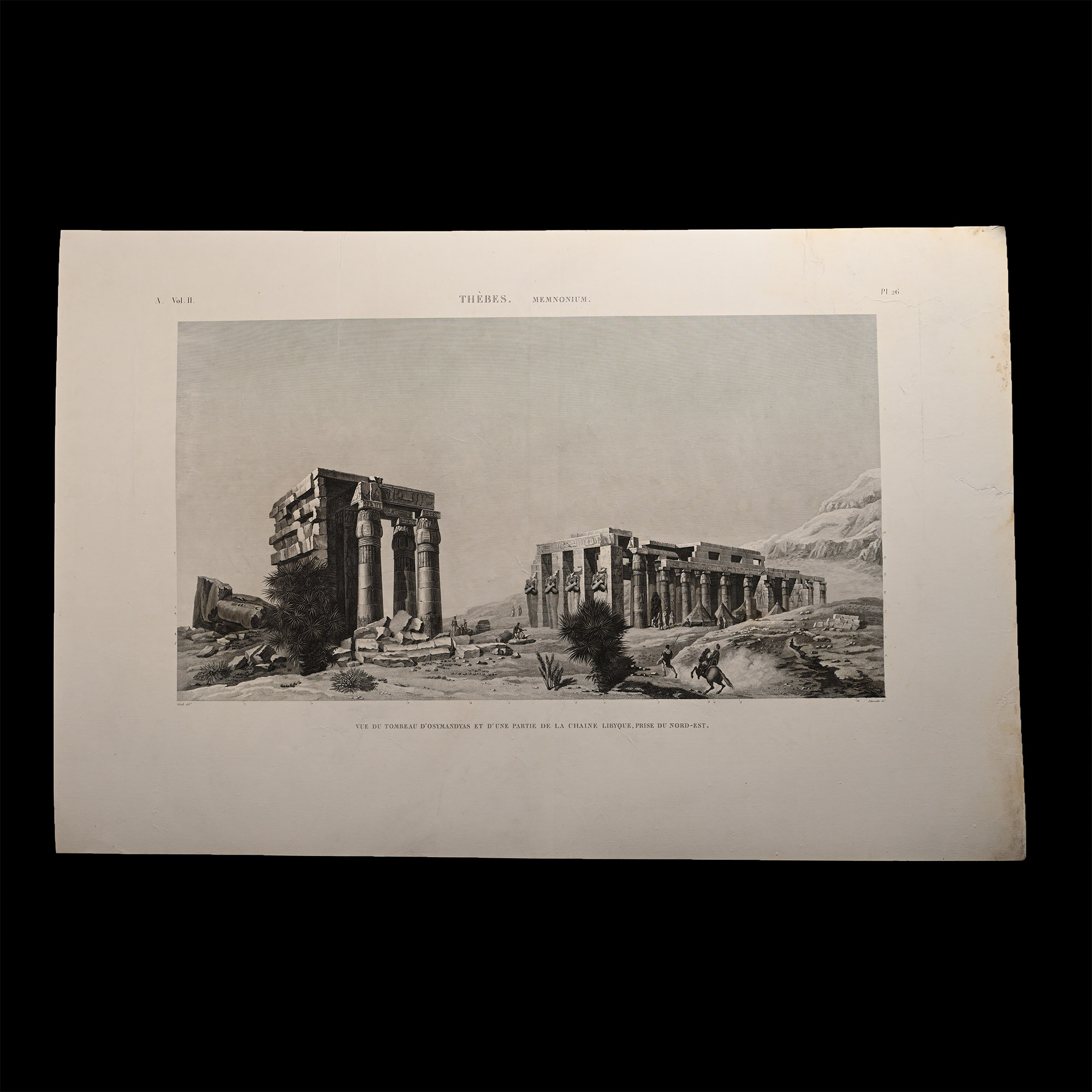 Very Large Egyptian Expedition Lithograph of the Memnonium at Thebes and Tomb of Ozymandias