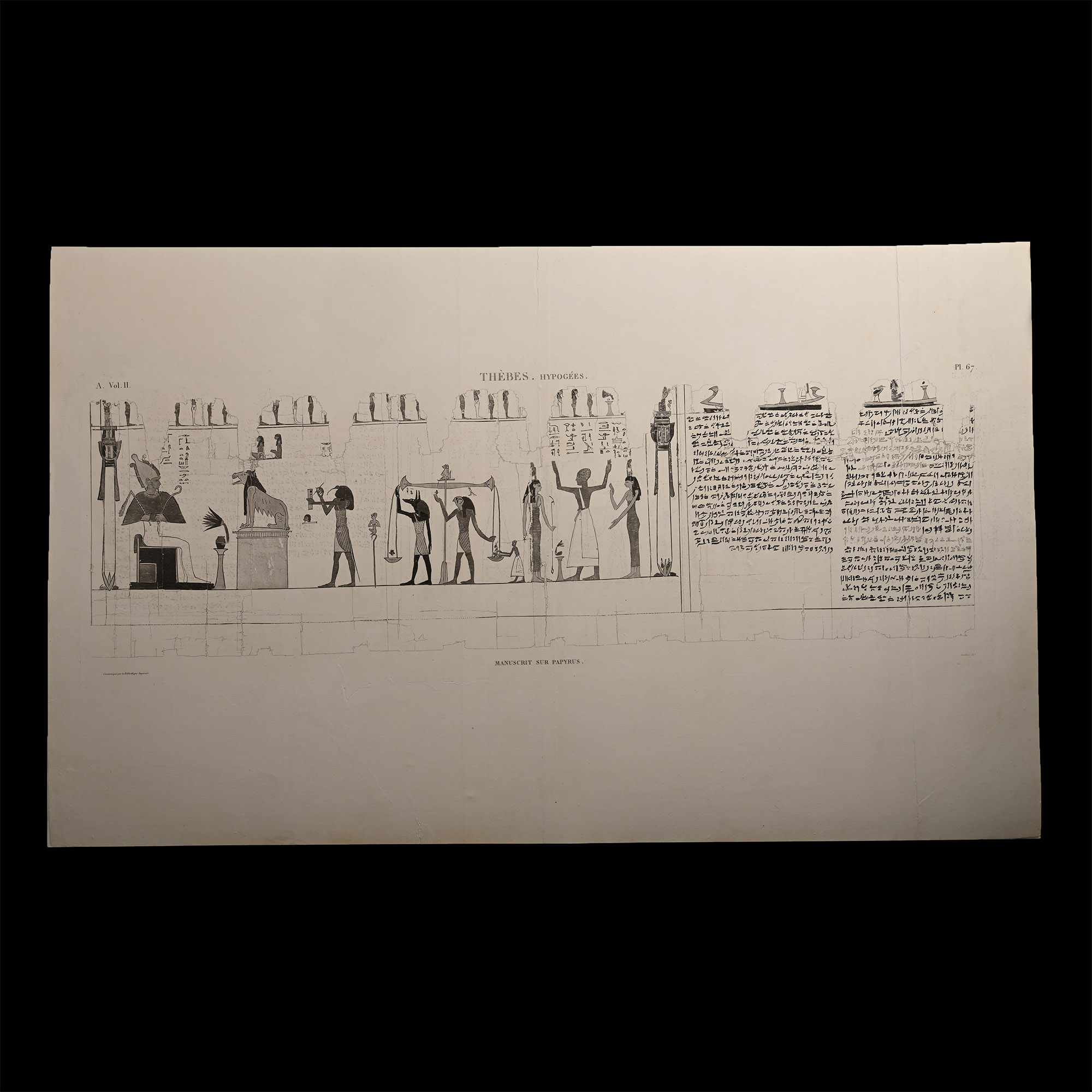 Very Large Egyptian Expedition Lithograph of the Hypogees Papyrus Manuscript from Thebes