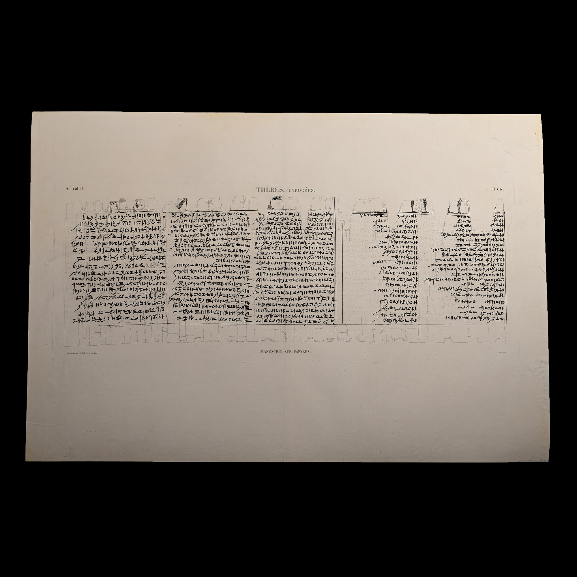 Very Large Egyptian Expedition Lithograph of the Hypogees Papyrus Manuscript from Thebes