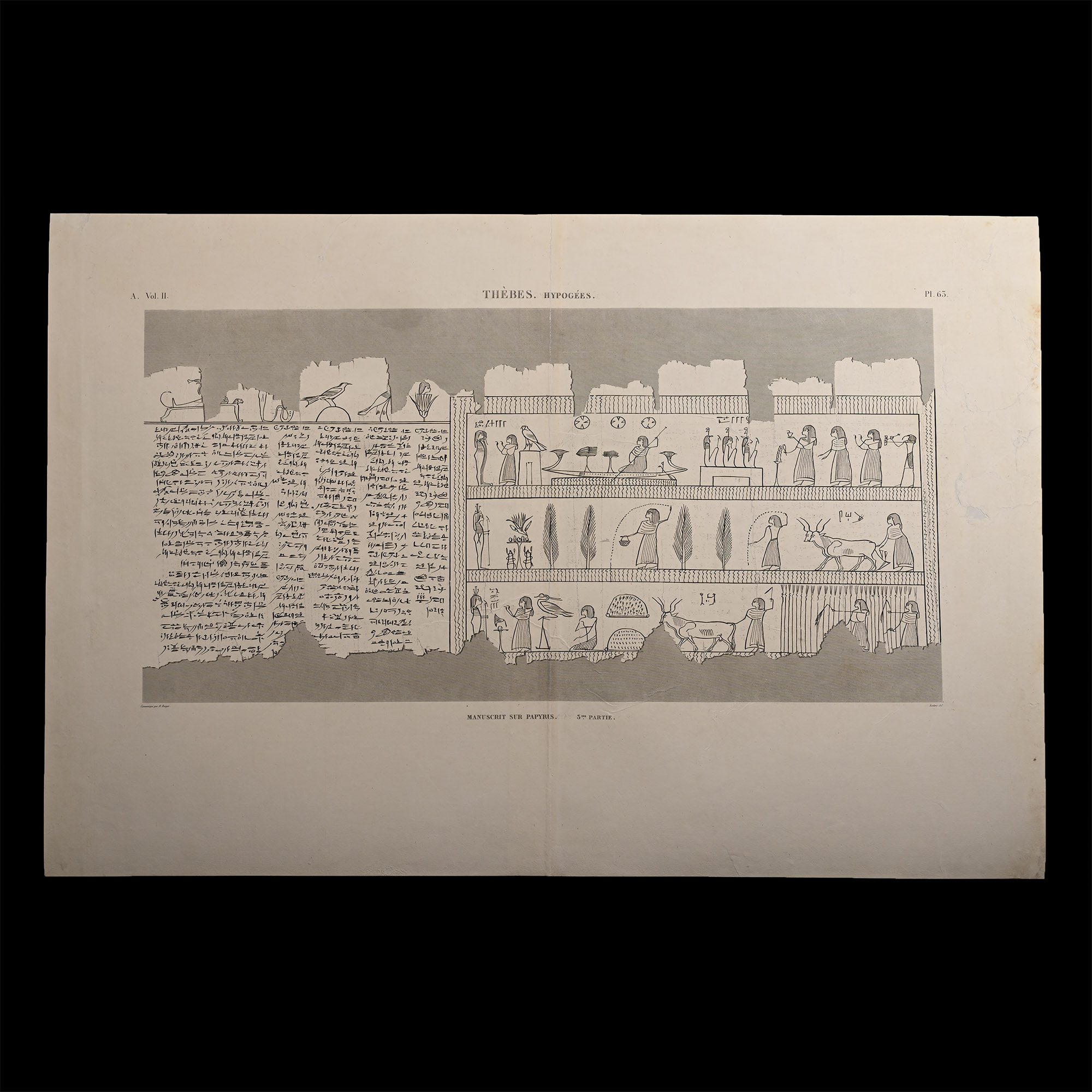 Very Large Egyptian Expedition Lithograph of the Hypogees Papyrus Manuscript from Thebes