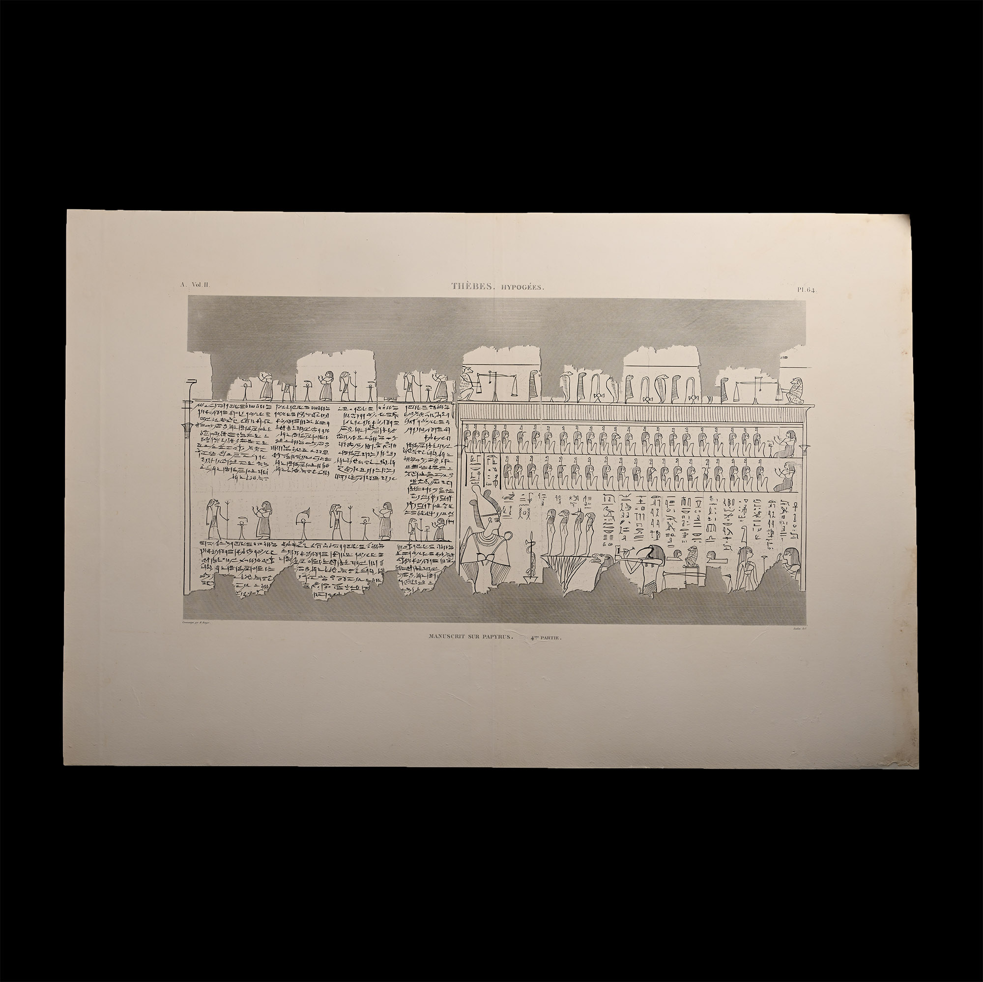 Very Large Egyptian Expedition Lithograph of the Hypogees Papyrus Manuscript from Thebes