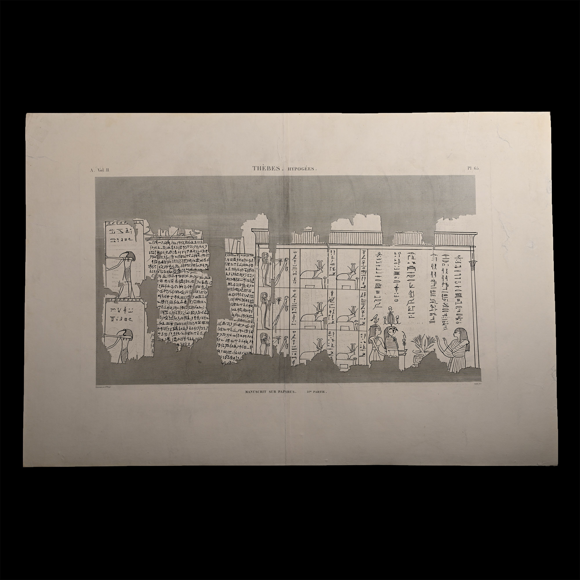 Very Large Egyptian Expedition Lithograph of the Hypogees Papyrus Manuscript from Thebes