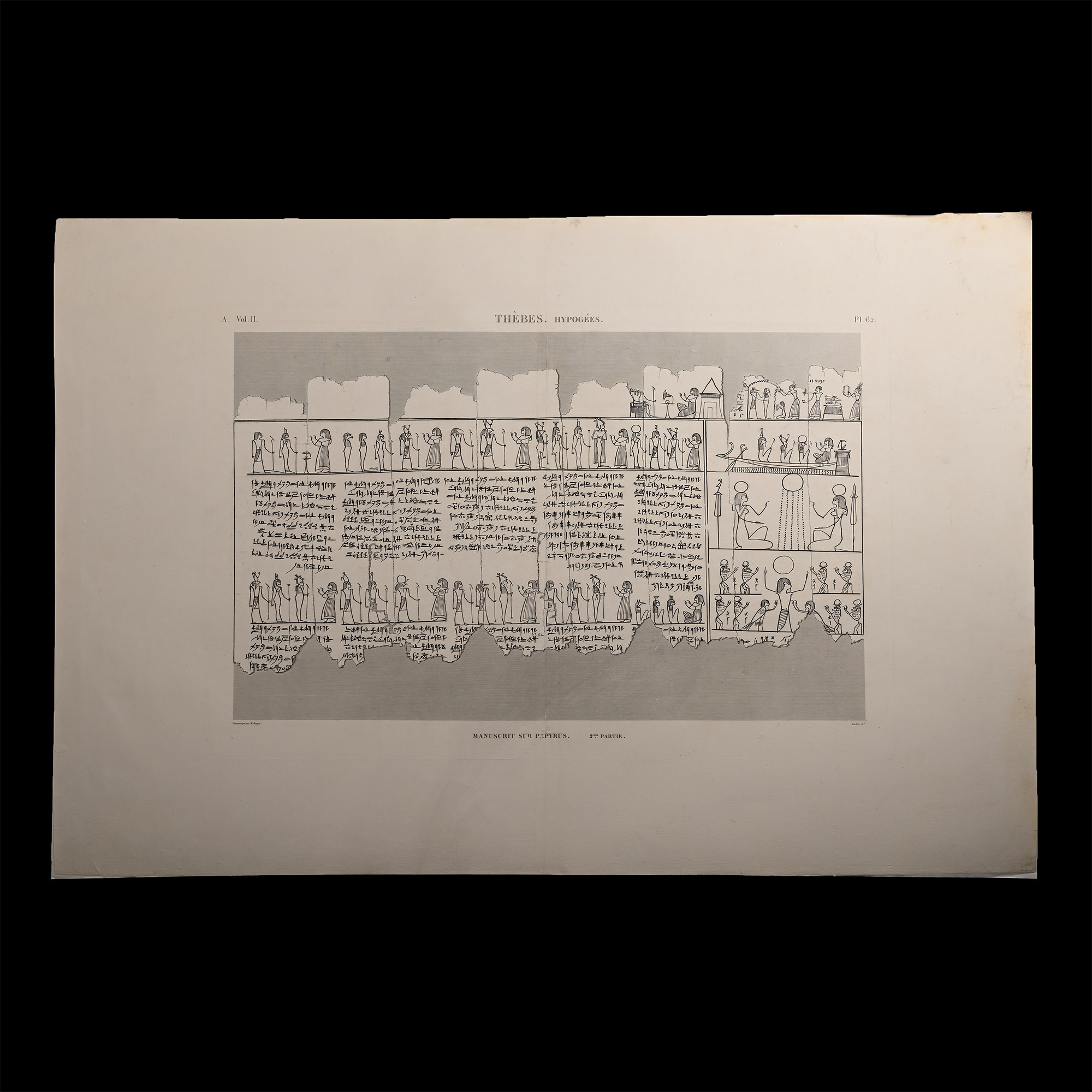 Very Large Egyptian Expedition Lithograph of the Hypogees Papyrus Manuscript from Thebes