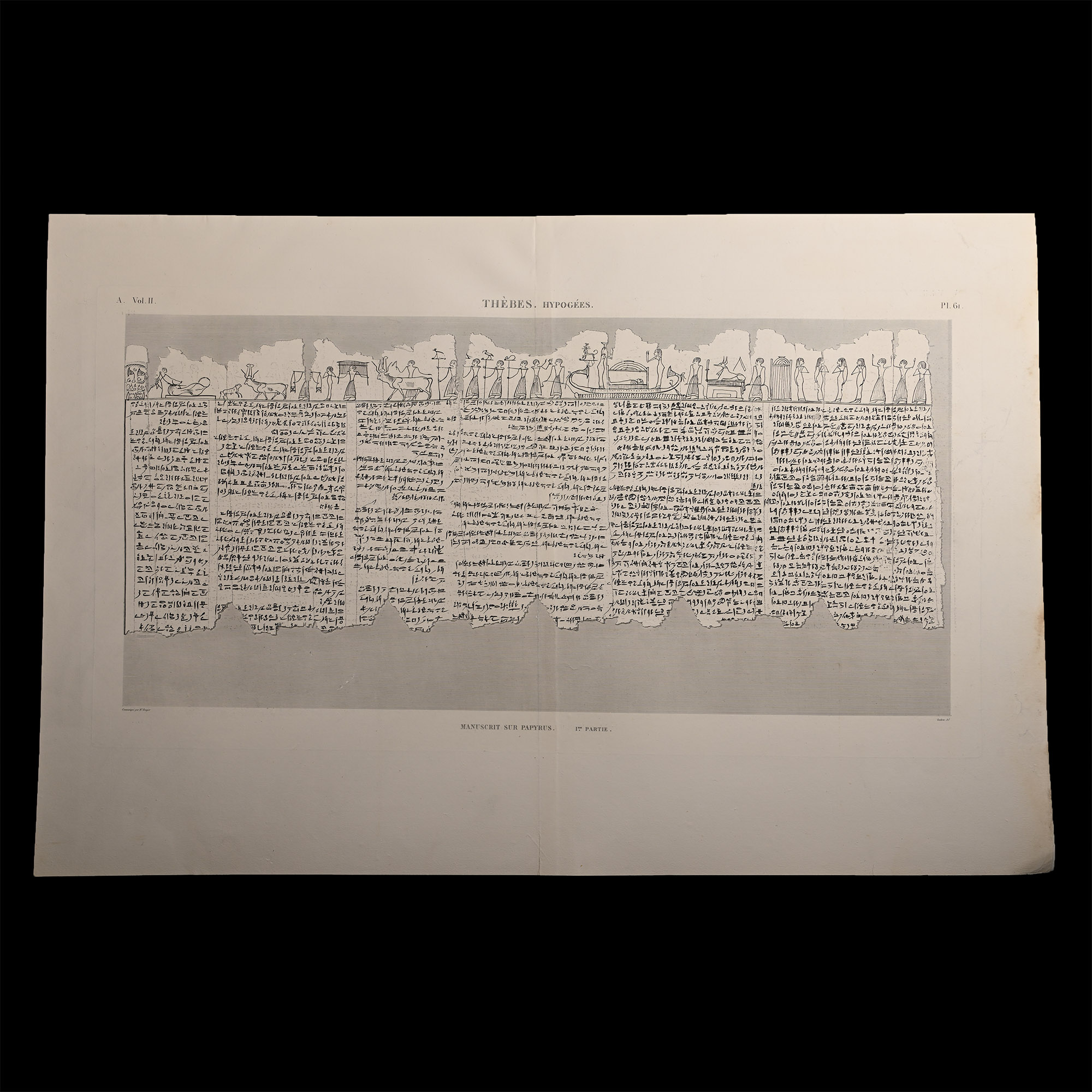 Very Large Egyptian Expedition Lithograph of the Hypogees Papyrus Manuscript from Thebes