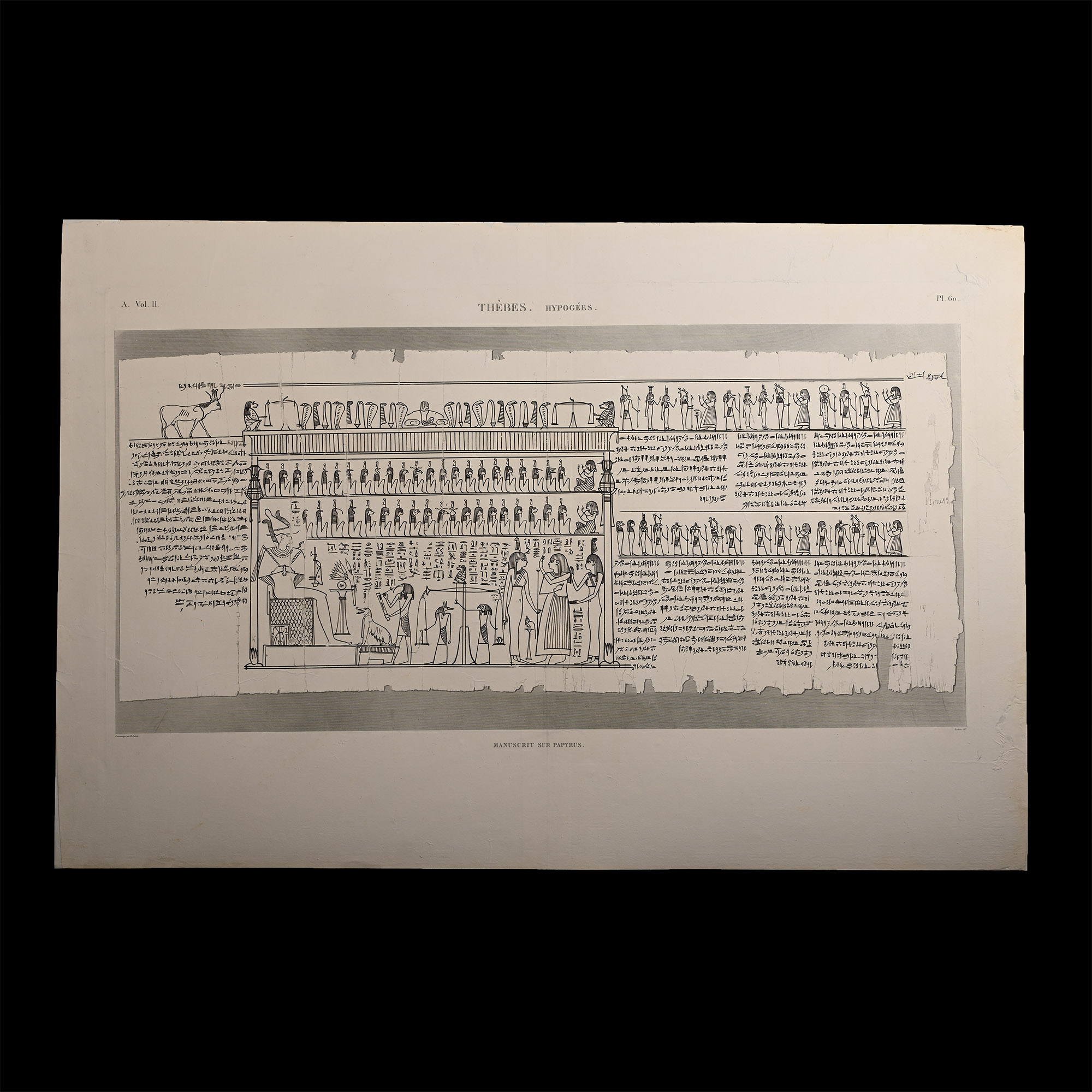 Very Large Egyptian Expedition Lithograph of the Hypogees Papyrus Manuscript from Thebes