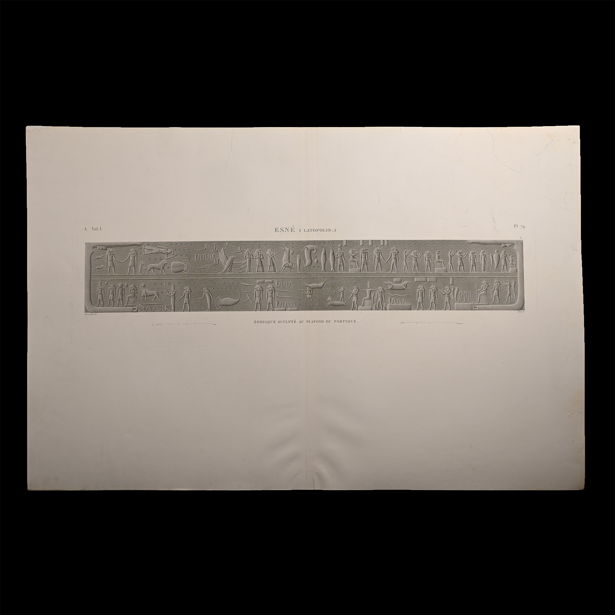 Very Large Egyptian Expedition Lithograph of Reliefs at Esna