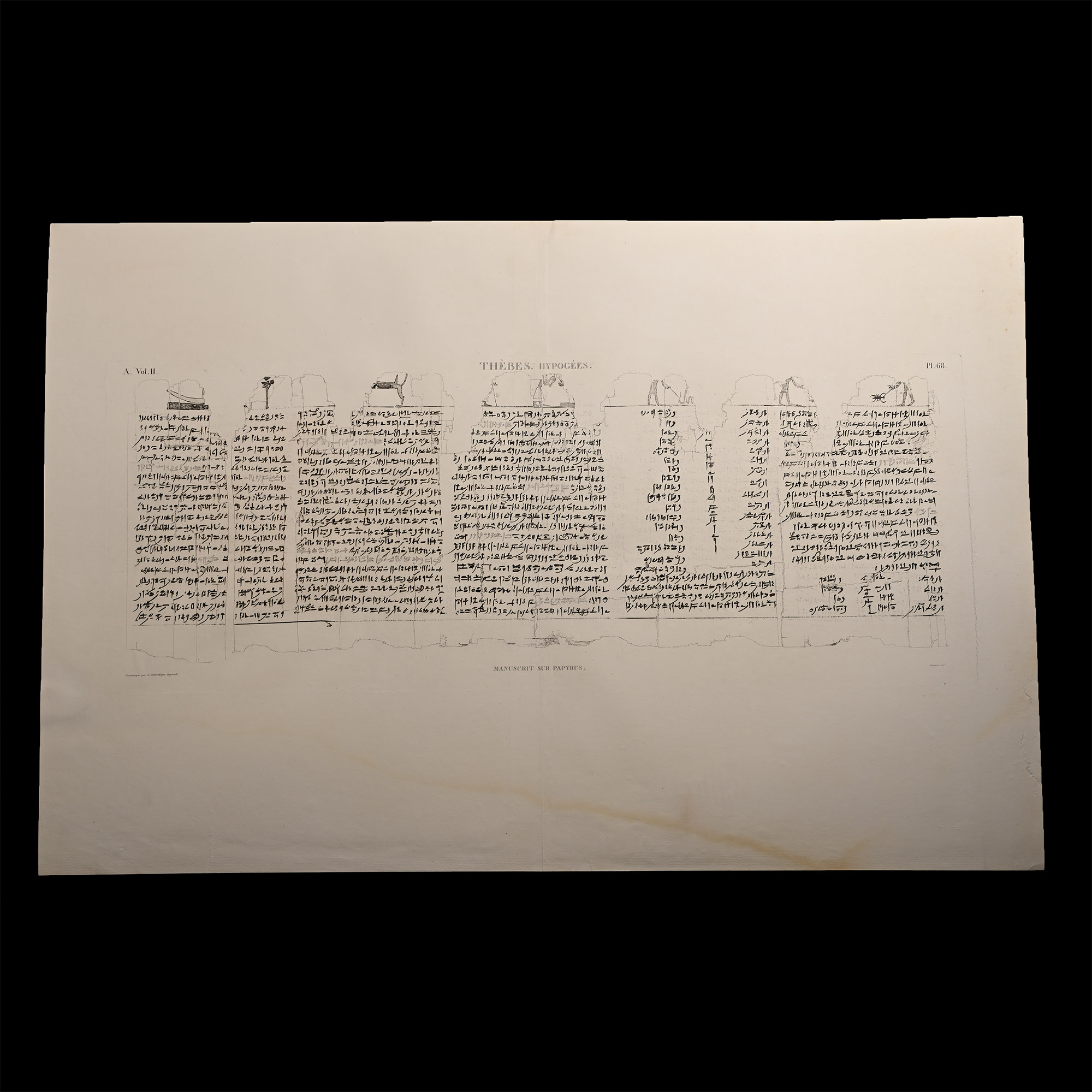 Very Large Egyptian Expedition Lithograph of the Hypogees Papyrus Manuscript from Thebes
