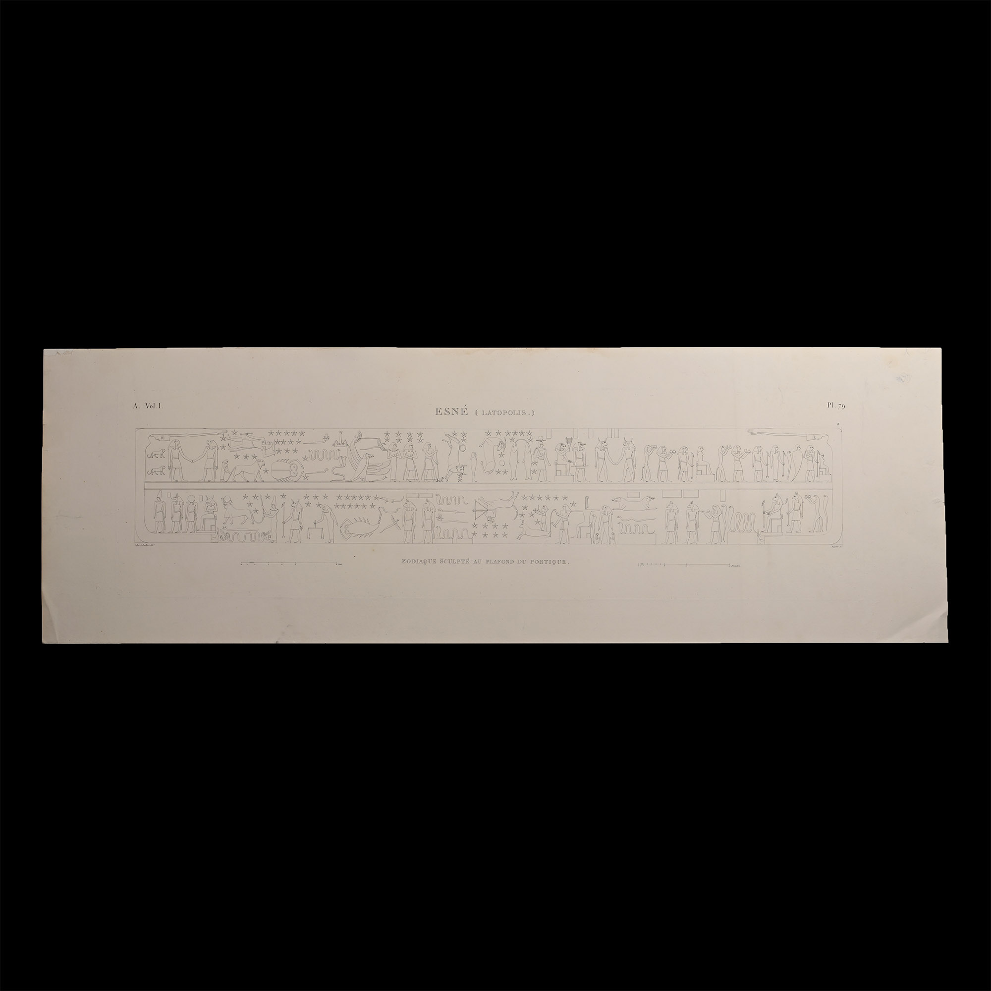 Large Egyptian Expedition Lithograph of Reliefs at Esna