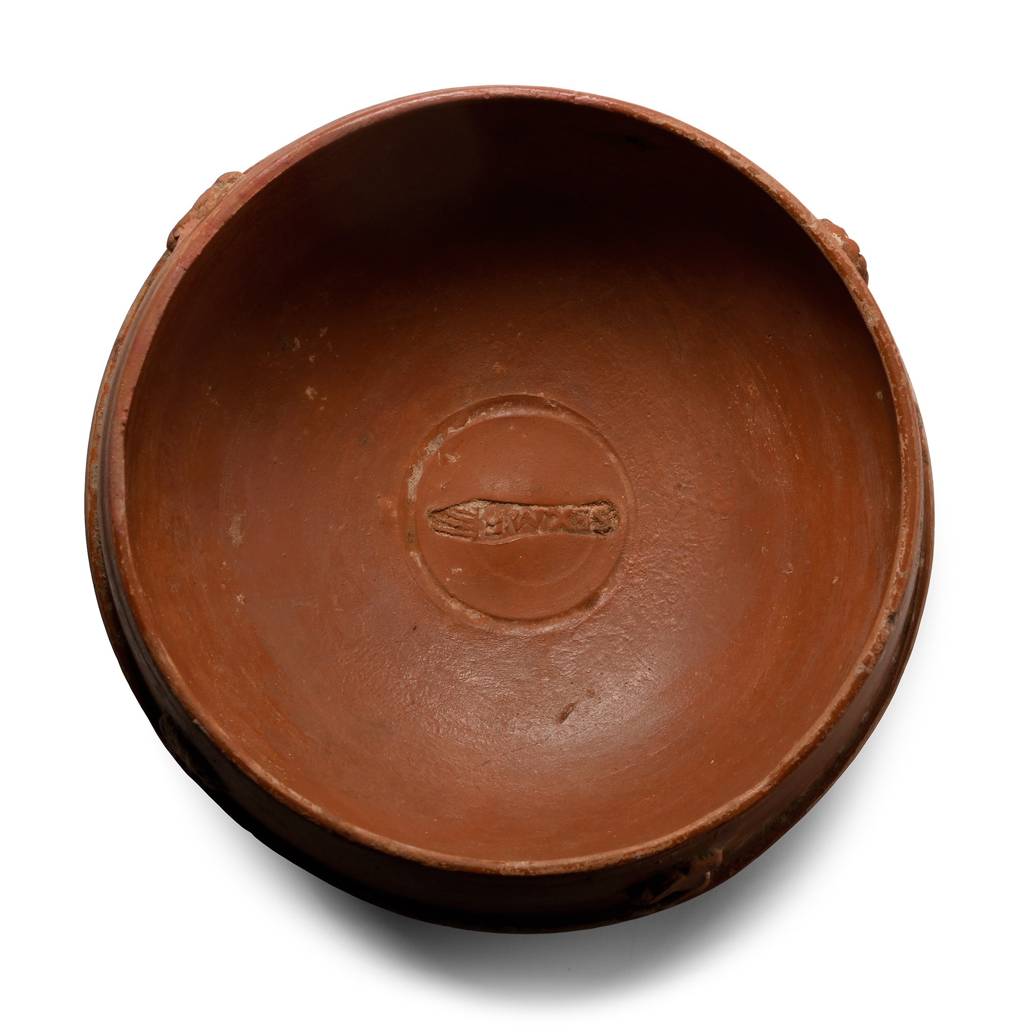 Roman Arretine Red Slip Terra Sigillata Cup with Rabbits and SEX.M.D. Maker's Mark