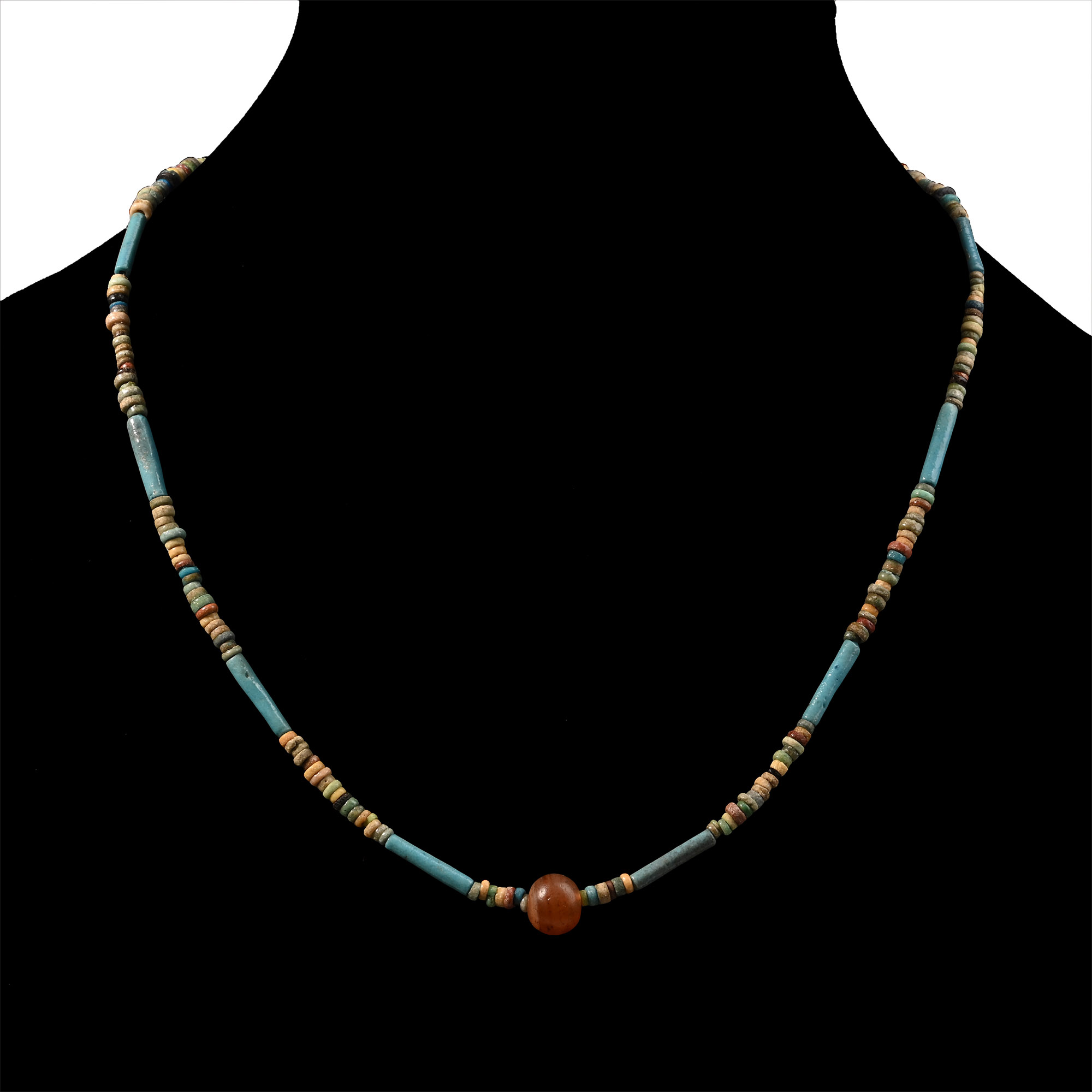 Egyptian Mummy Bead Necklace with Carnelian Feature Bead