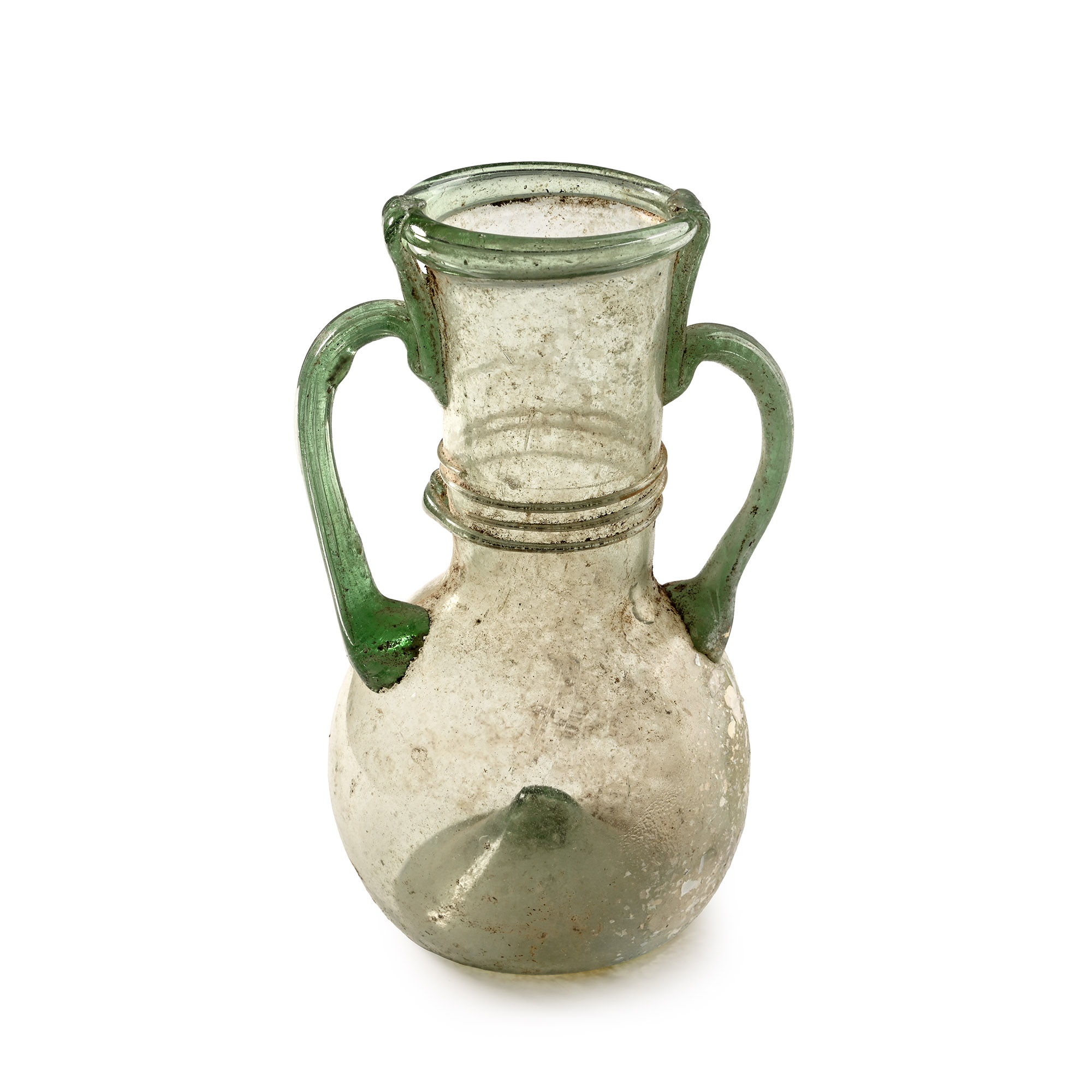 Roman Glass Double Handled Flask with Trailing