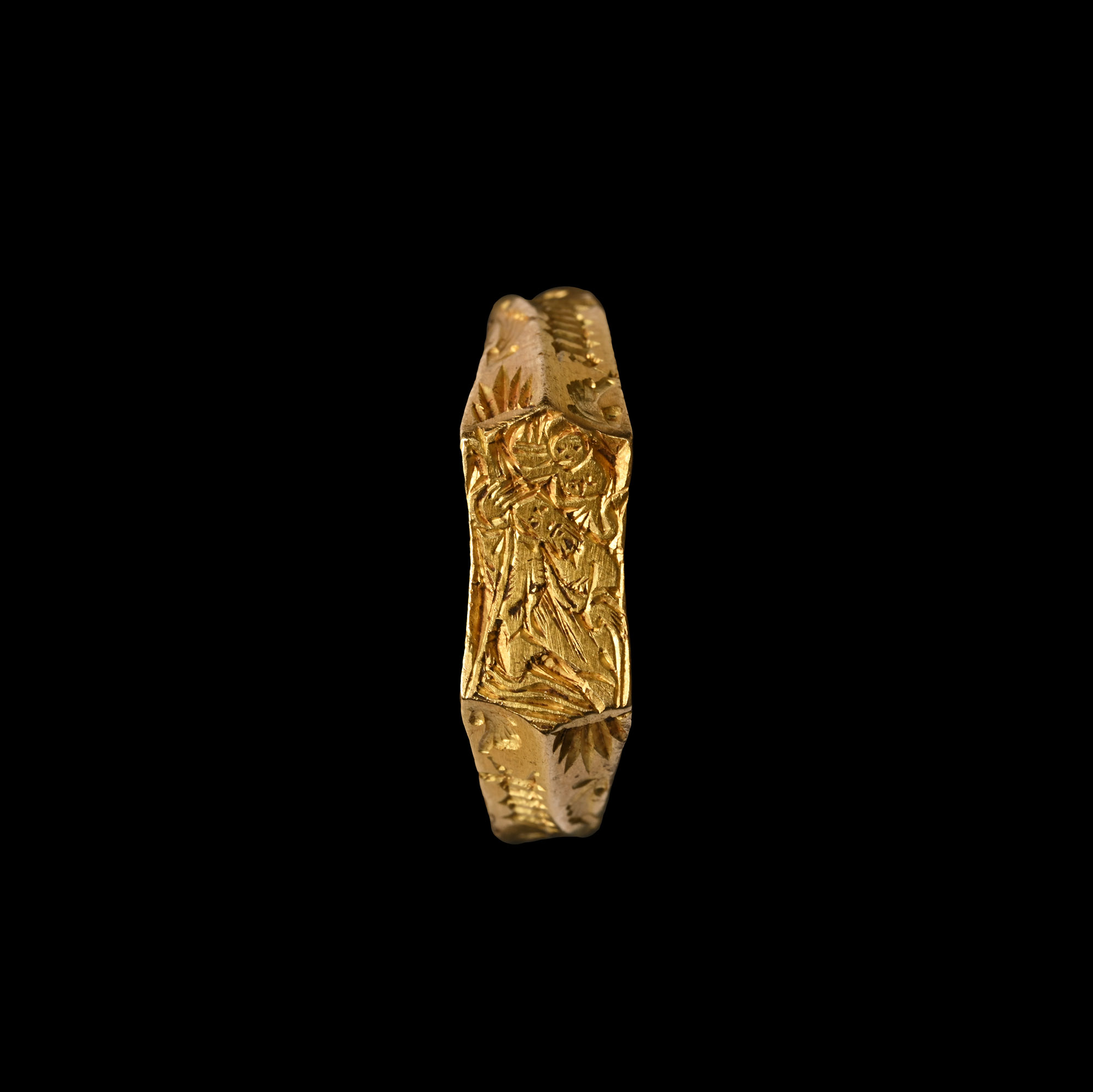 'The Otterington Hall' Medieval Inscribed Iconographic Gold Ring with Saint Christopher