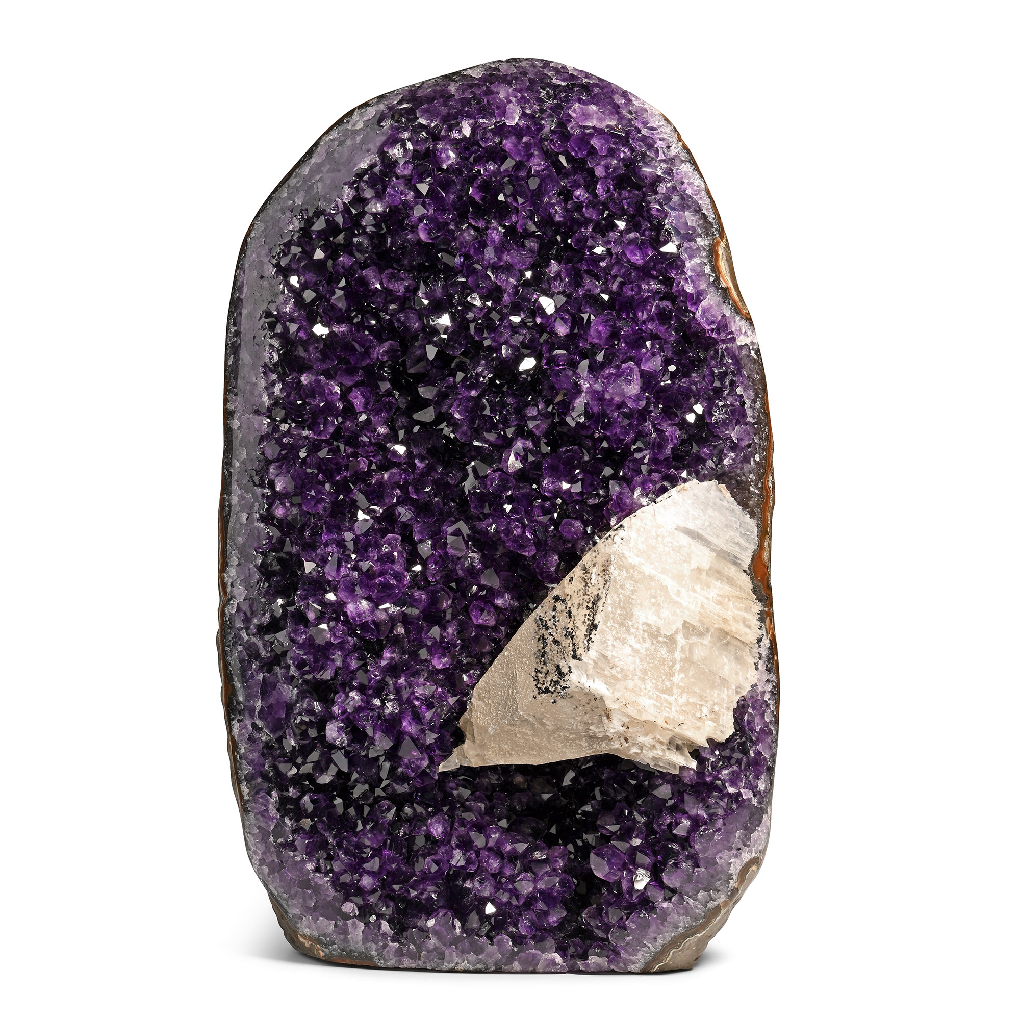 Polished Amethyst Crystal Display with Calcite