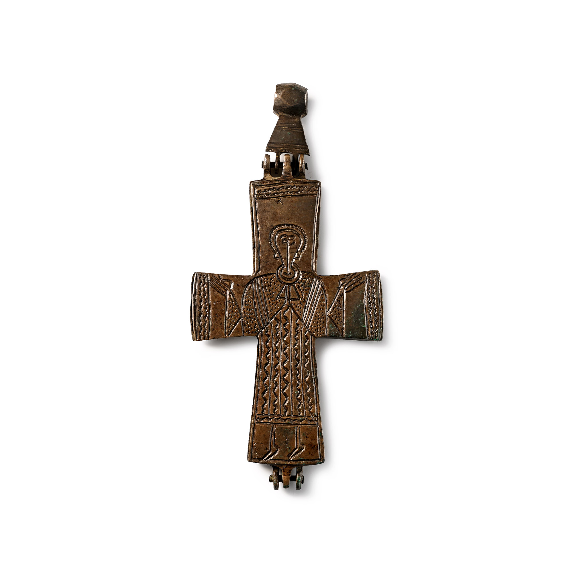 Large Byzantine Bronze Reliquary Pendant Cross