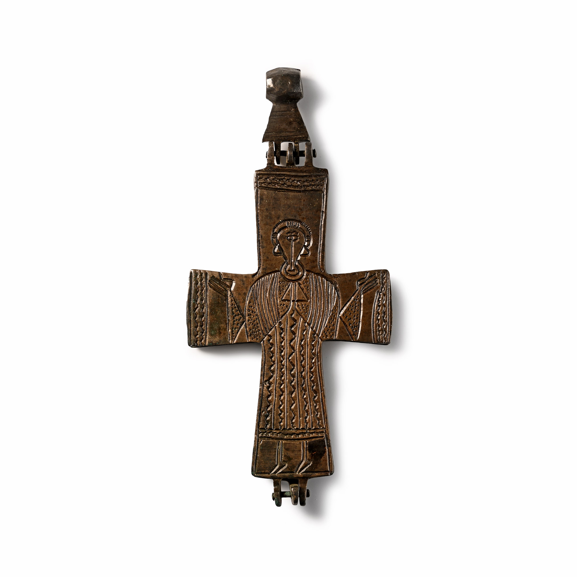 Large Byzantine Bronze Reliquary Pendant Cross