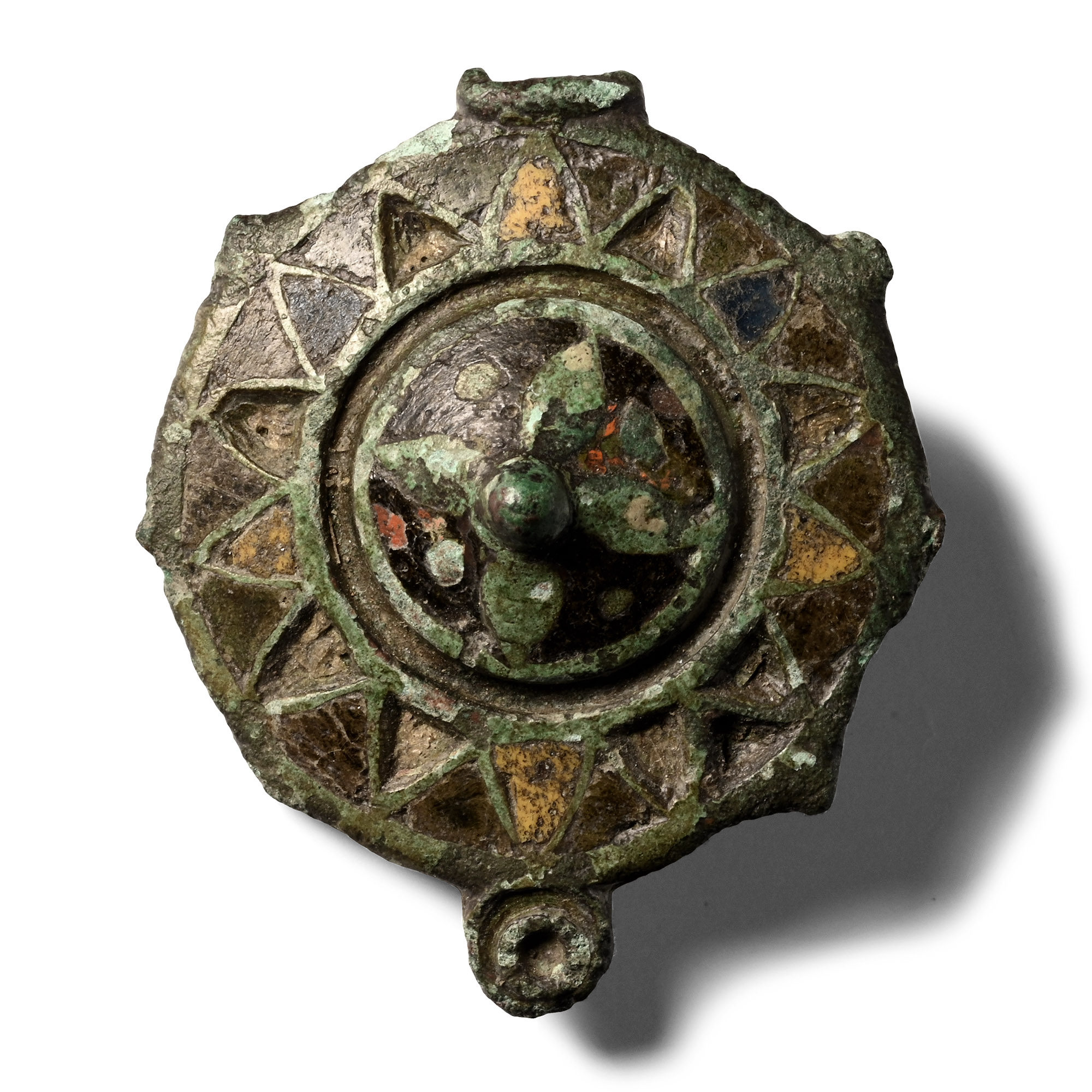Roman Enamelled Bronze Umbonate Plate Brooch