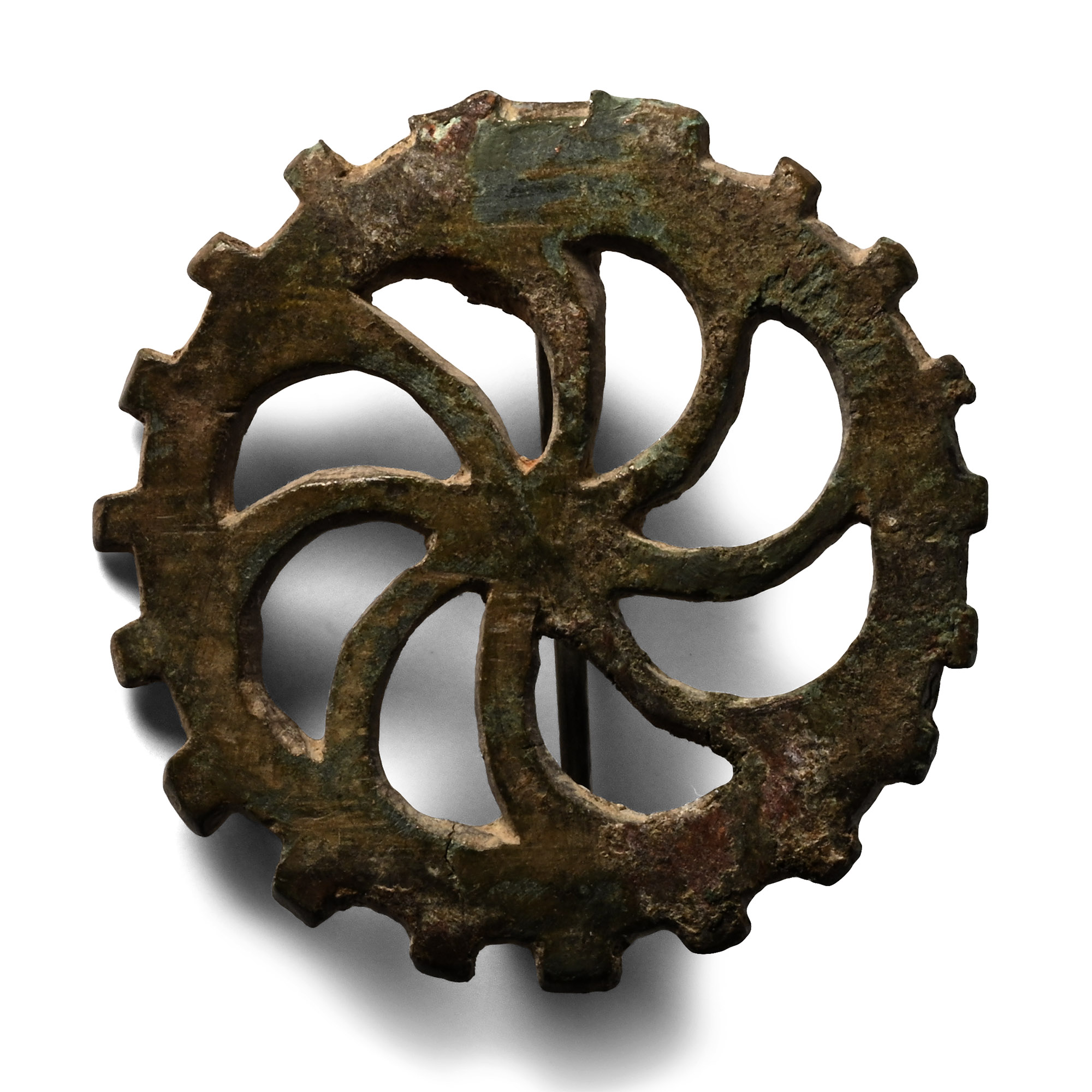 Roman Bronze Sun Wheel Plate Brooch