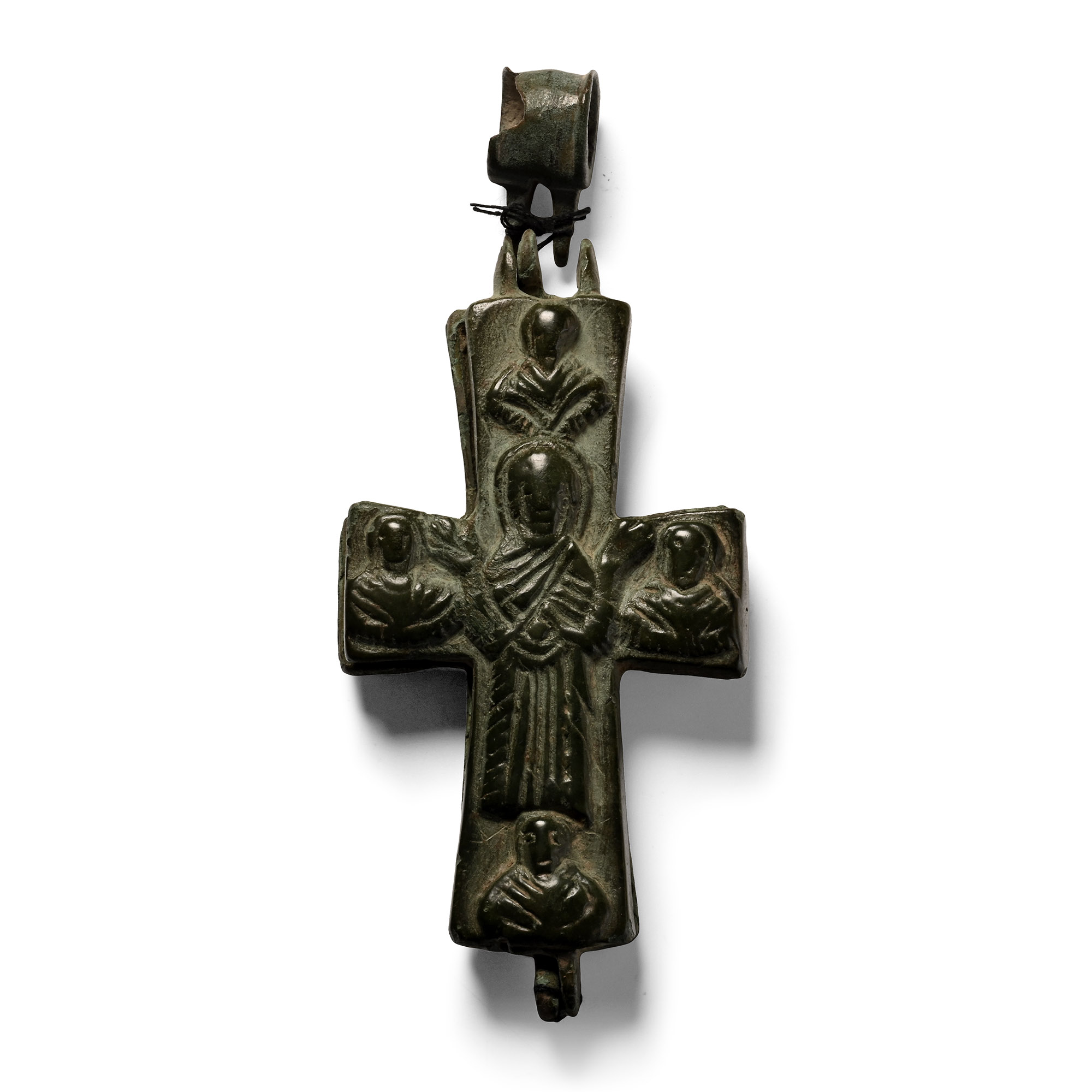 Large Byzantine Bronze Reliquary Cross Pendant