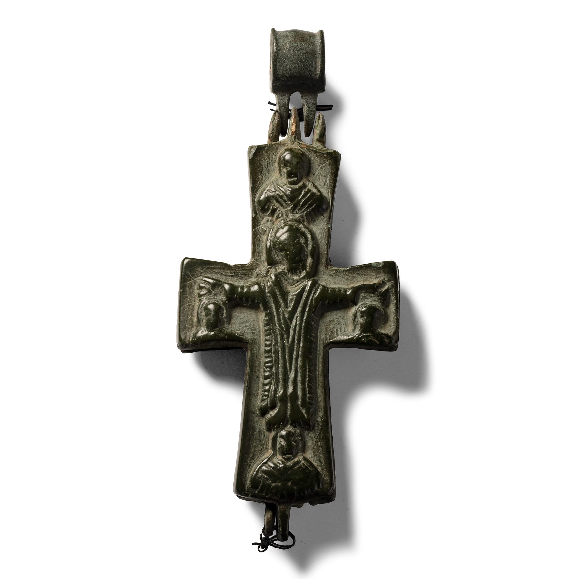 Large Byzantine Bronze Reliquary Cross Pendant