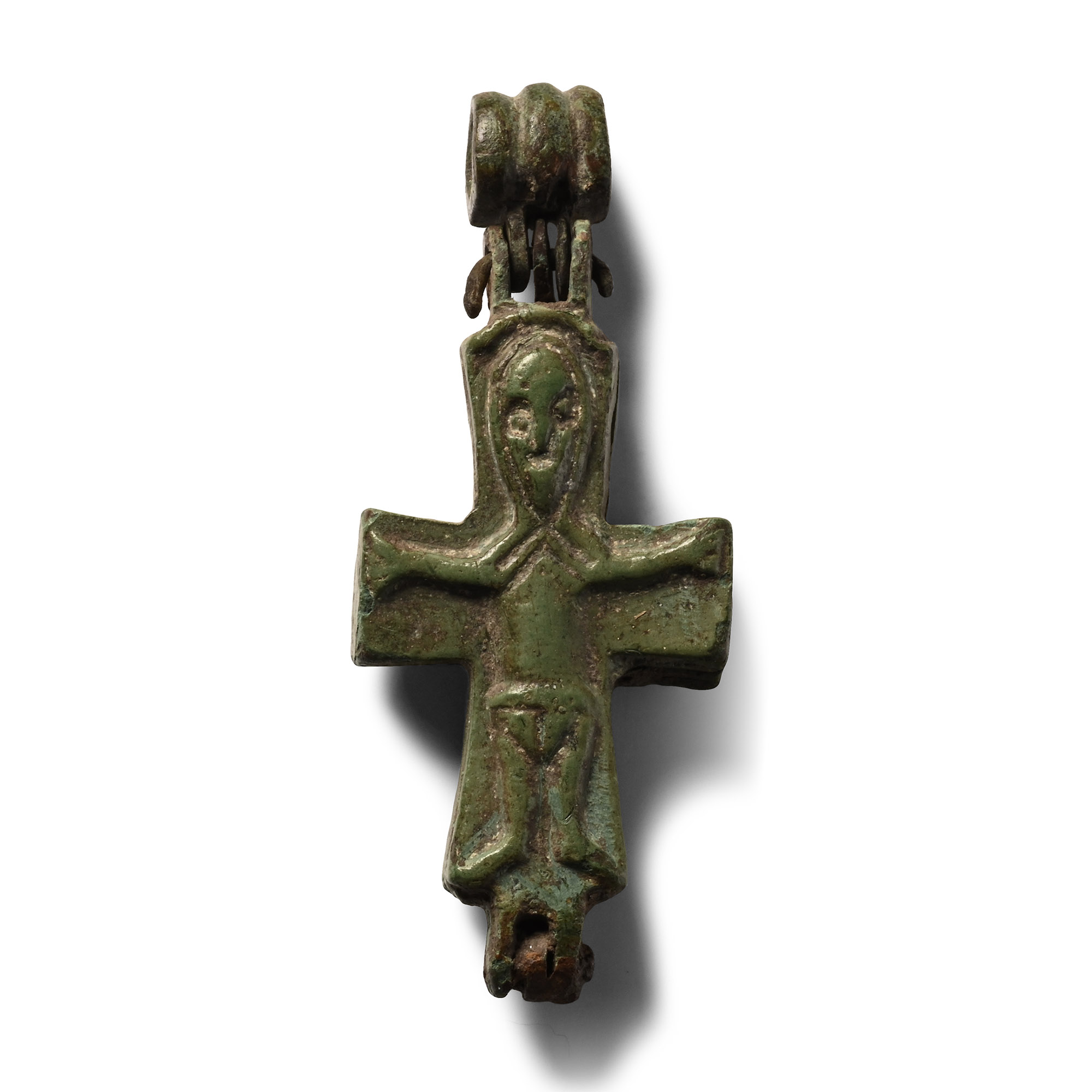 Byzantine Bronze Reliquary Cross Pendant