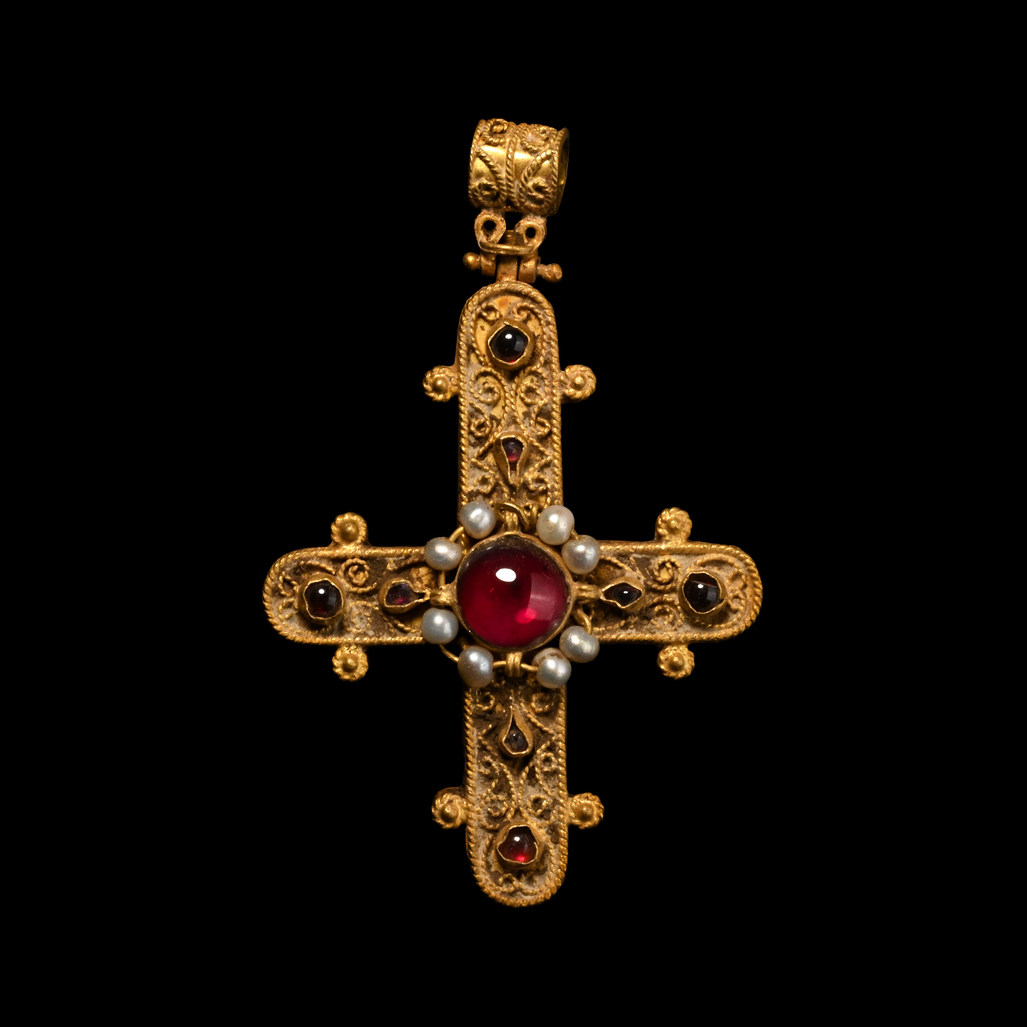 Gold Reliquary Cross Pendant