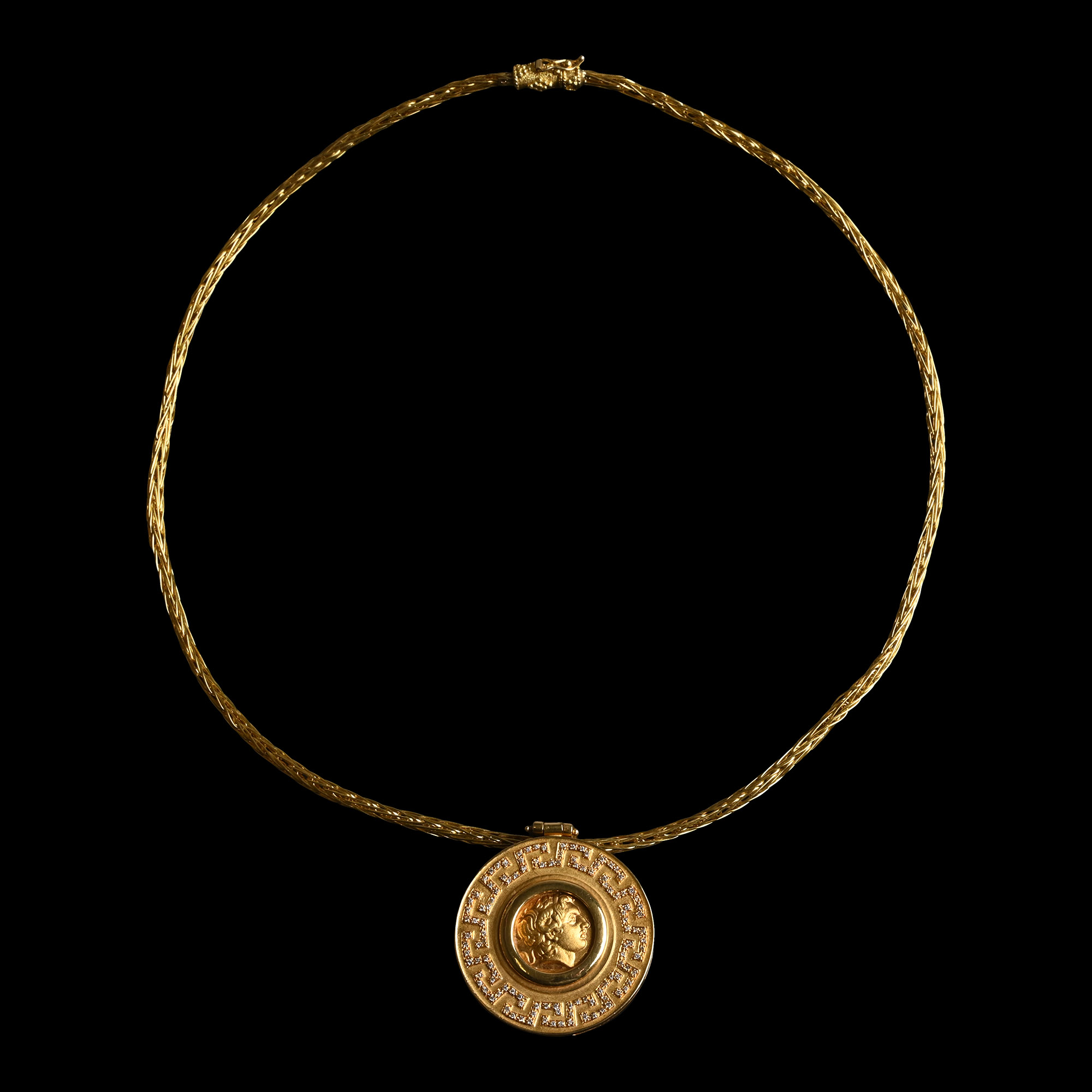 Gold and Diamond Pendant Necklace with Pseudo-Coin