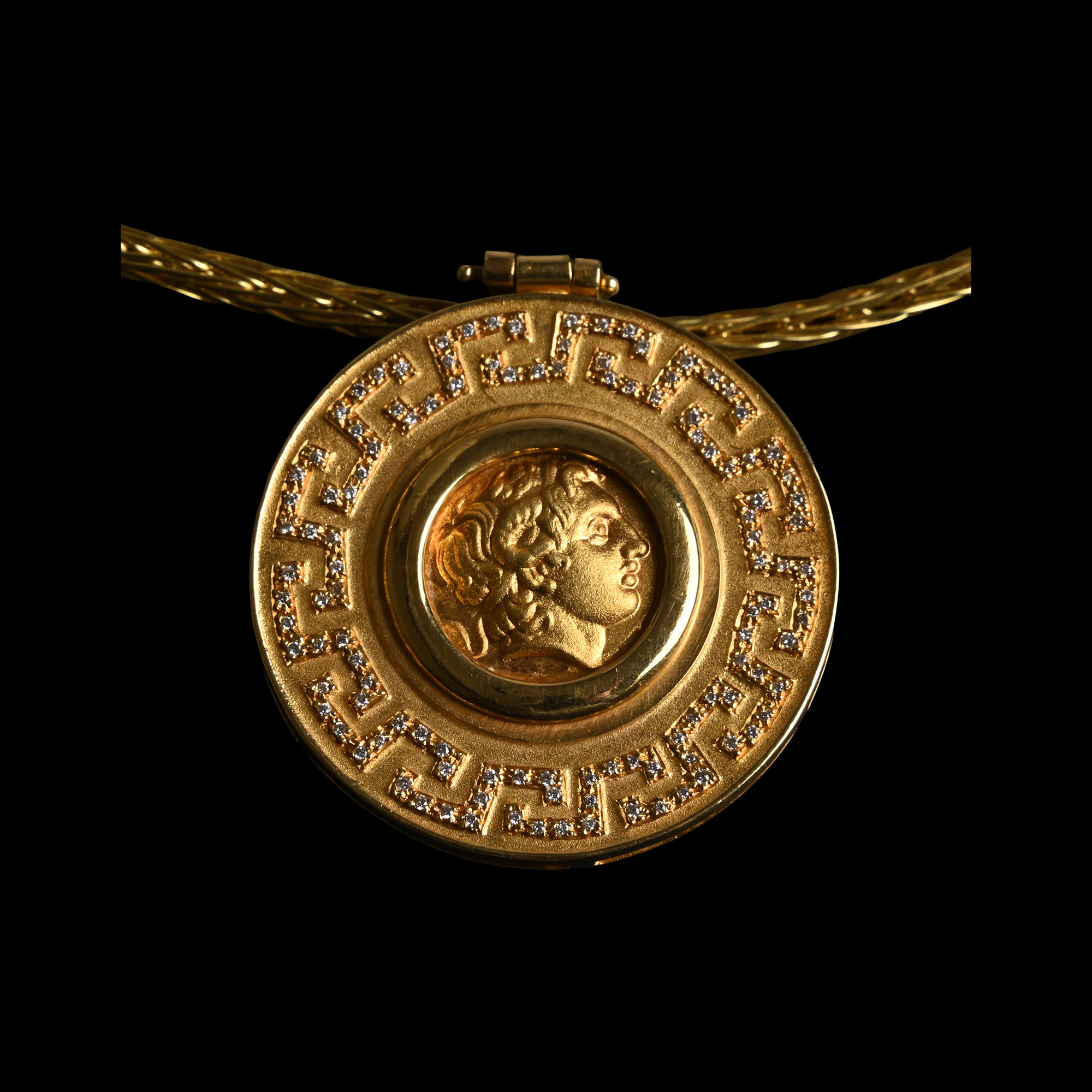 Gold and Diamond Pendant Necklace with Pseudo-Coin