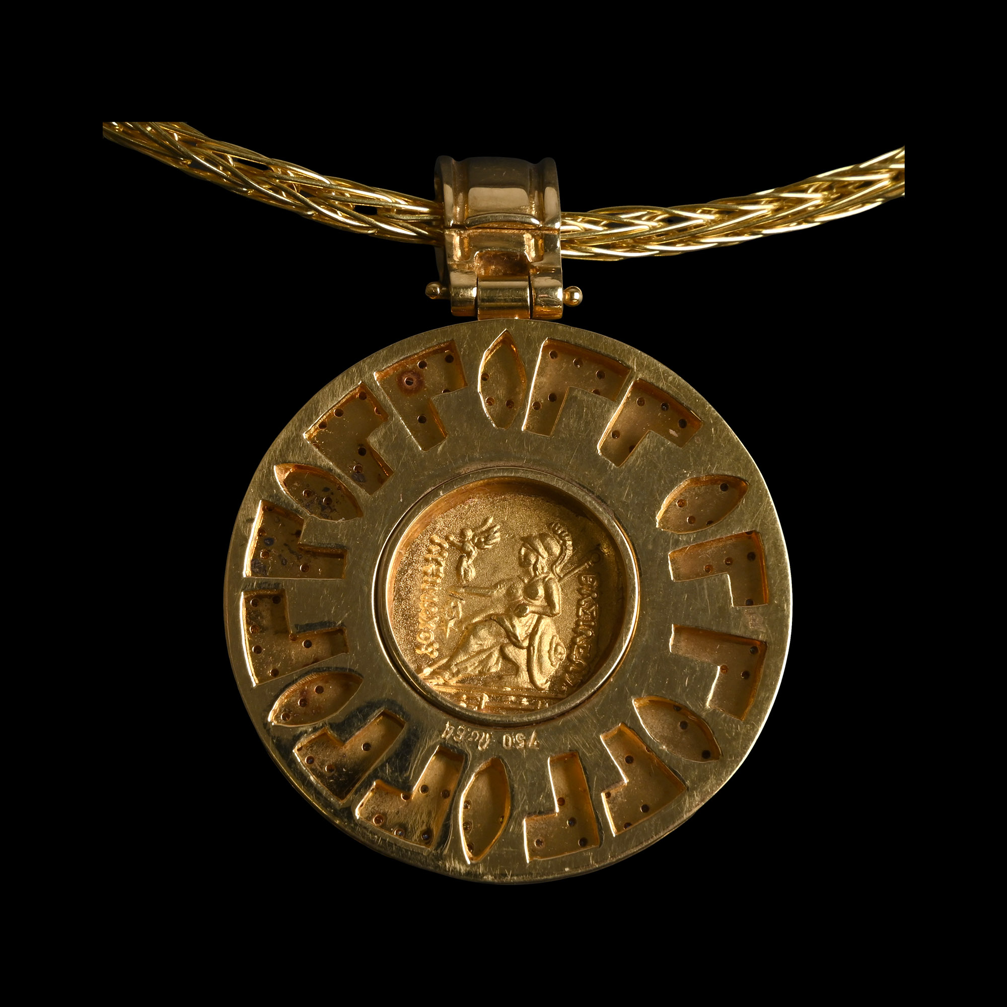 Gold and Diamond Pendant Necklace with Pseudo-Coin