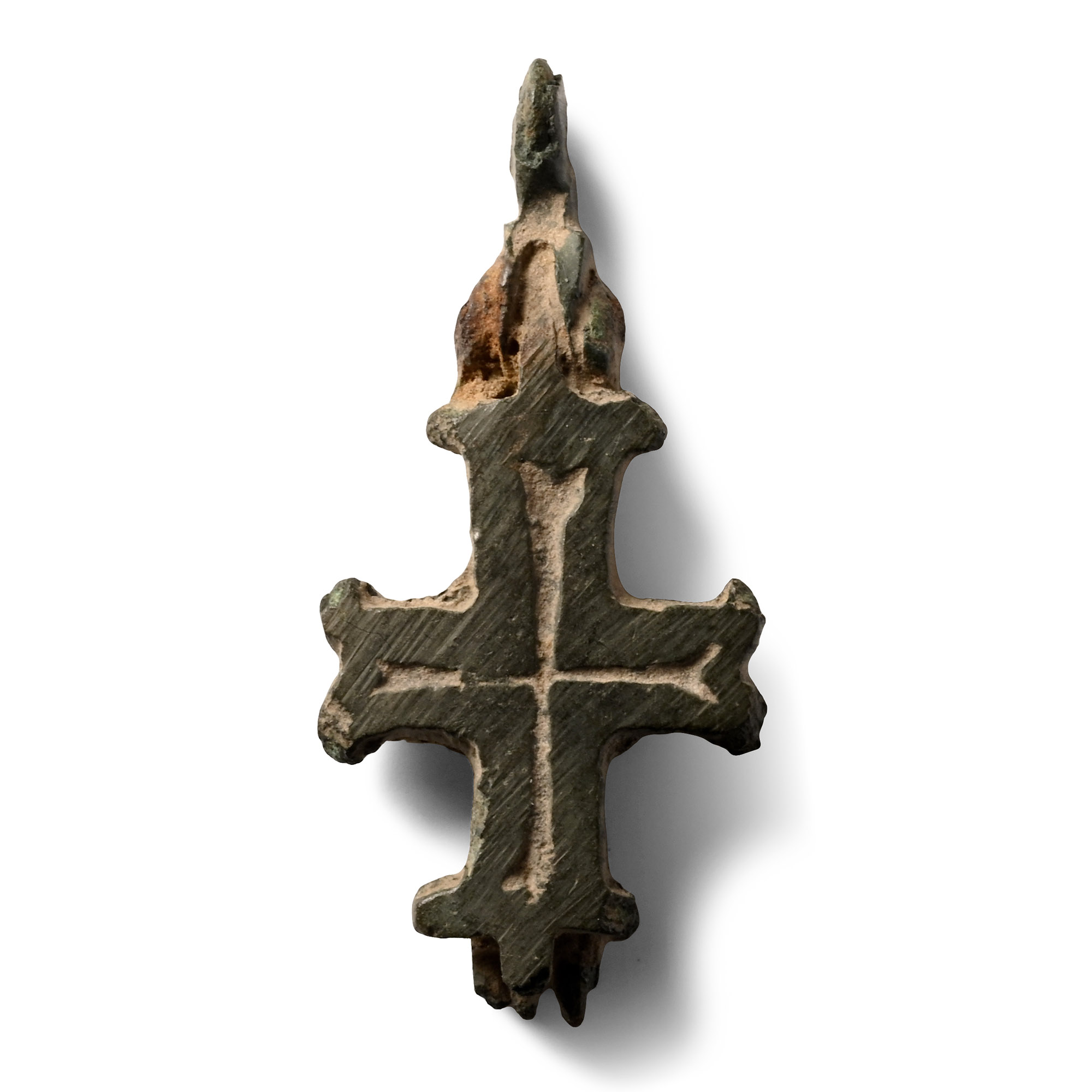 Byzantine Bronze Reliquary Cross Pendant