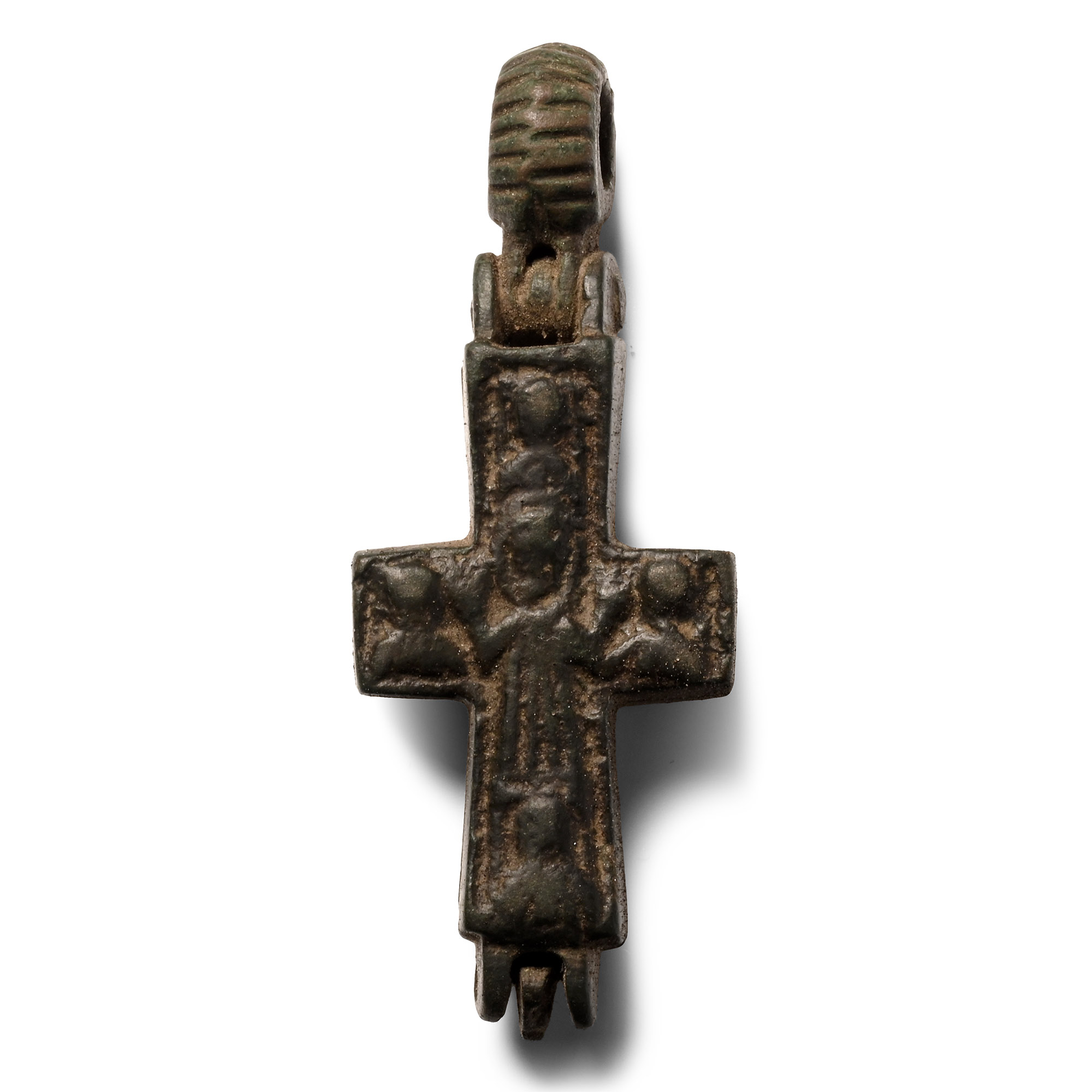 Byzantine Bronze Reliquary Cross Pendant
