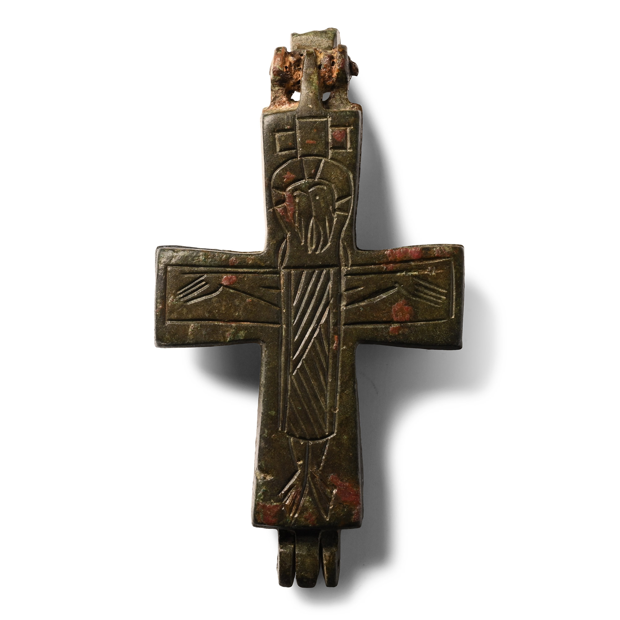 Byzantine Bronze Reliquary Cross Pendant