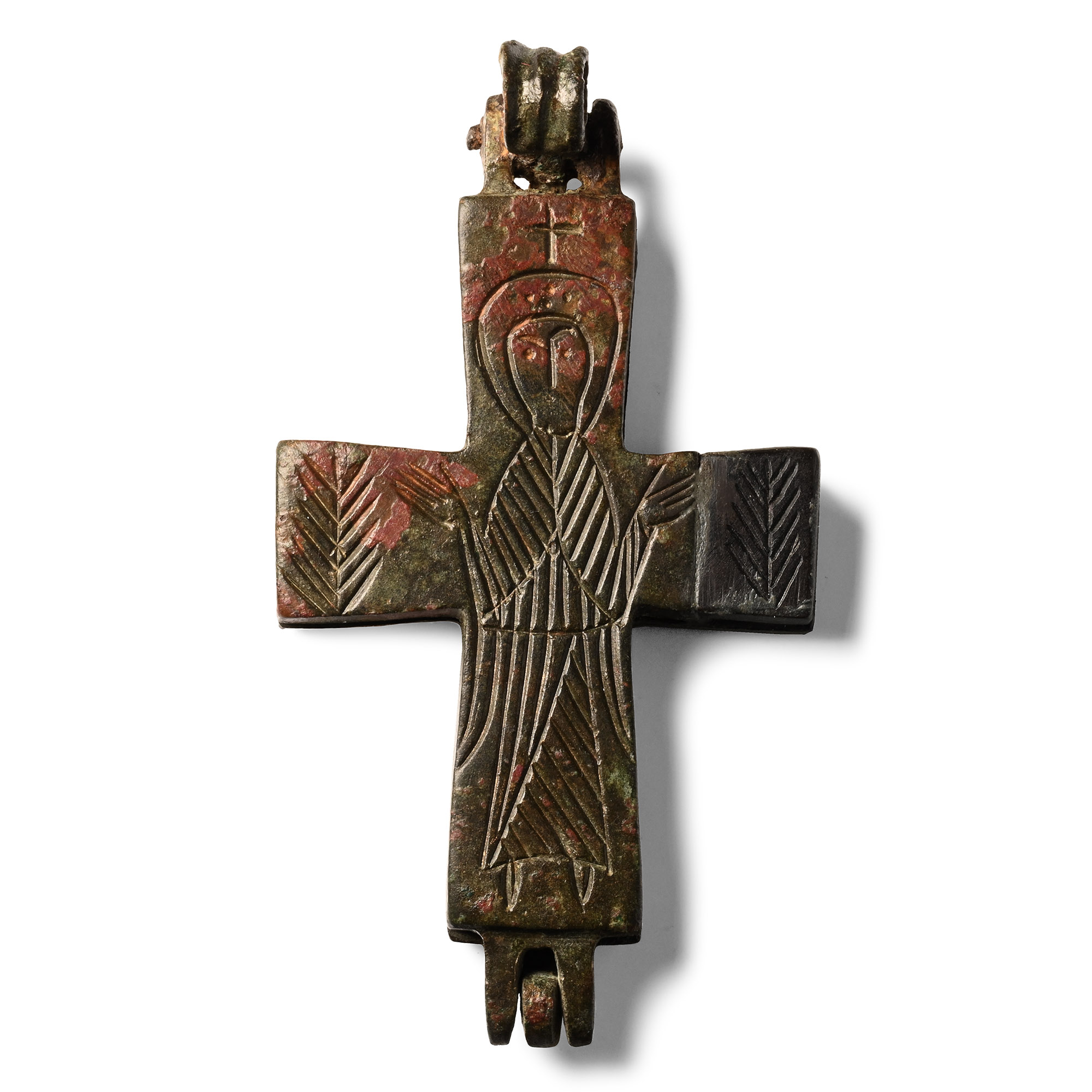 Byzantine Bronze Reliquary Cross Pendant