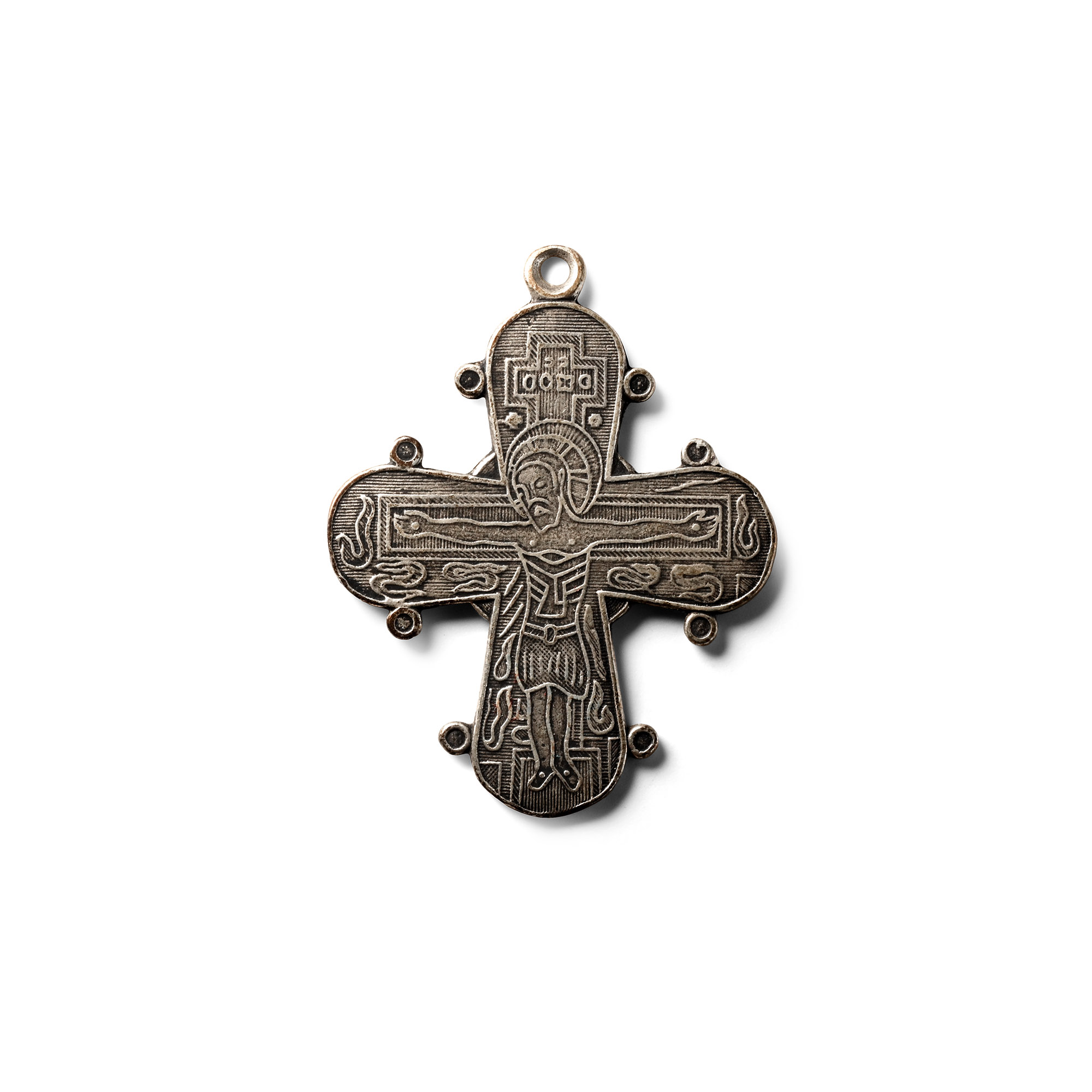 Russian Orthodox White Metal Cross Pendant