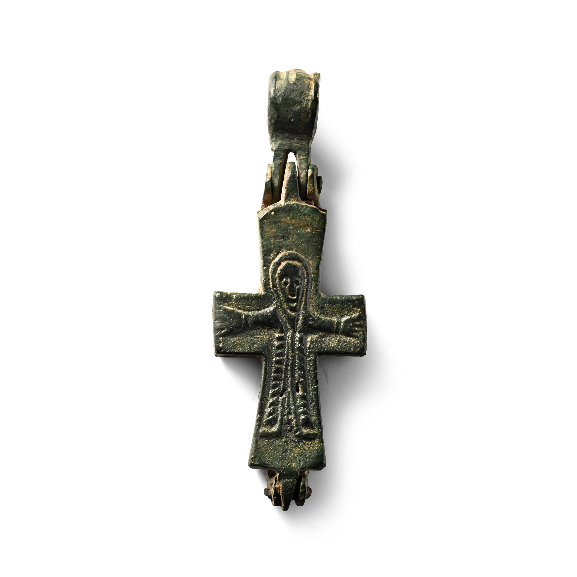 Byzantine Bronze Reliquary Cross Pendant