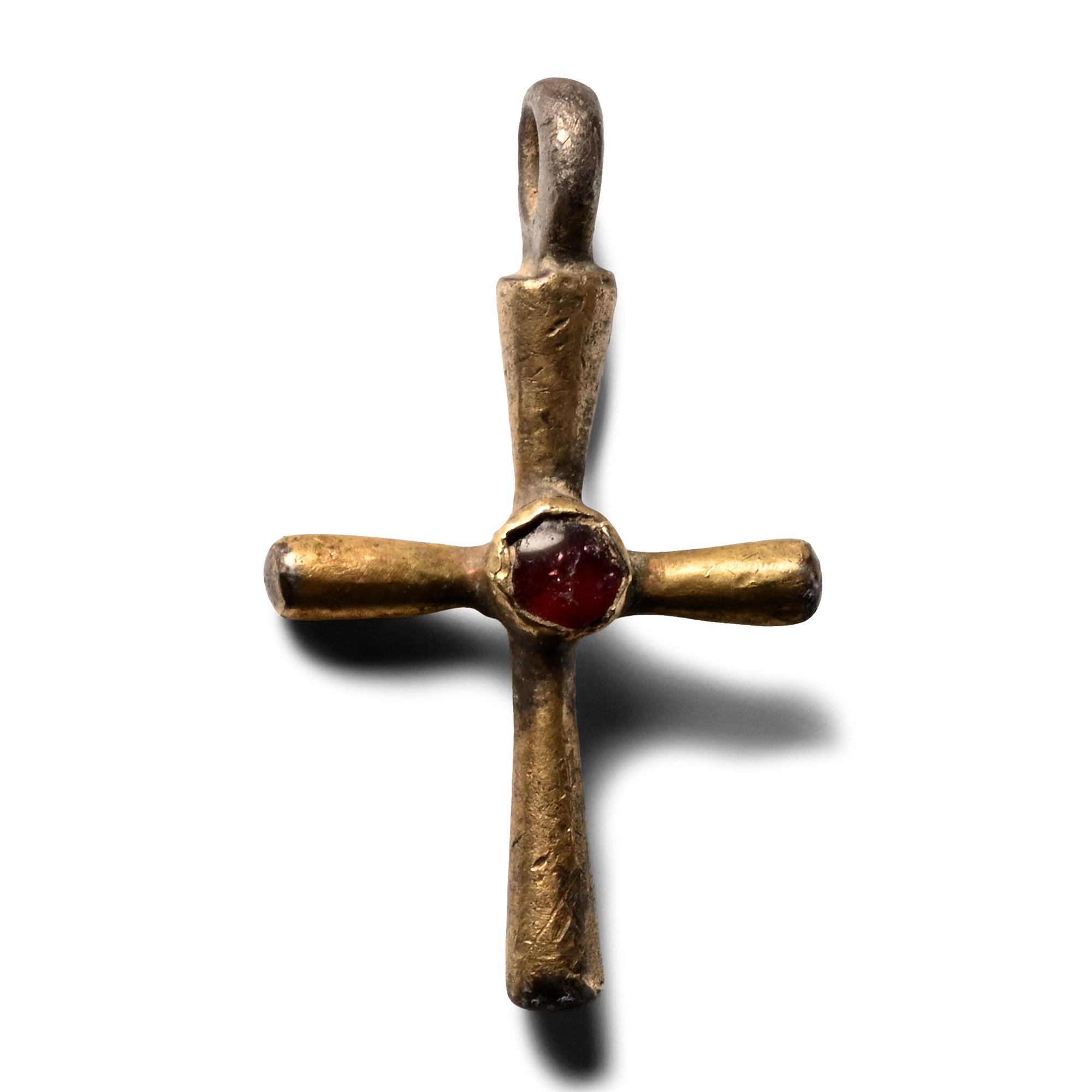 Byzantine Silver-Gilt Cross Pendant with Garnet